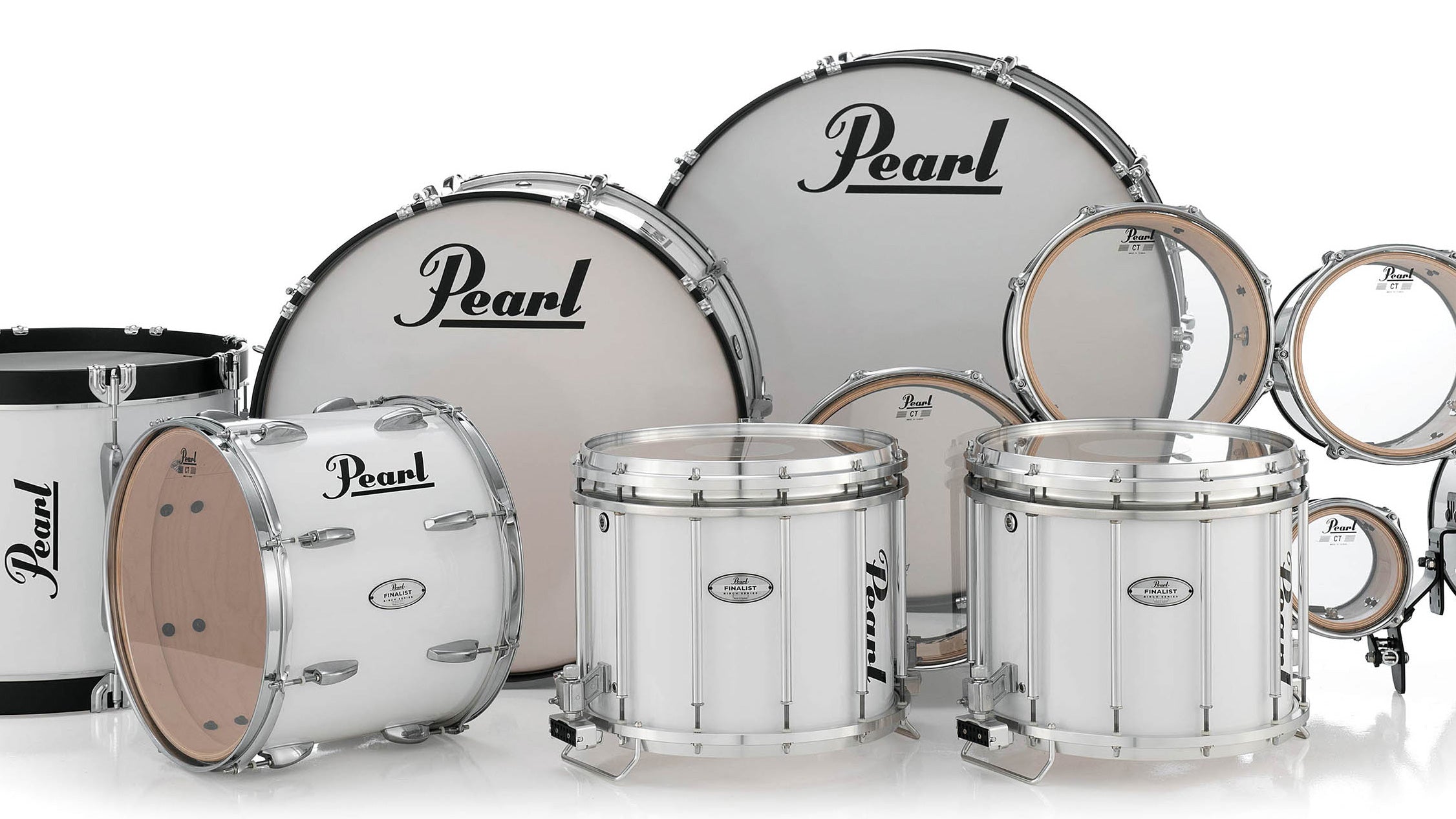 Pearl Finalist Marching Drums White Group Shot
