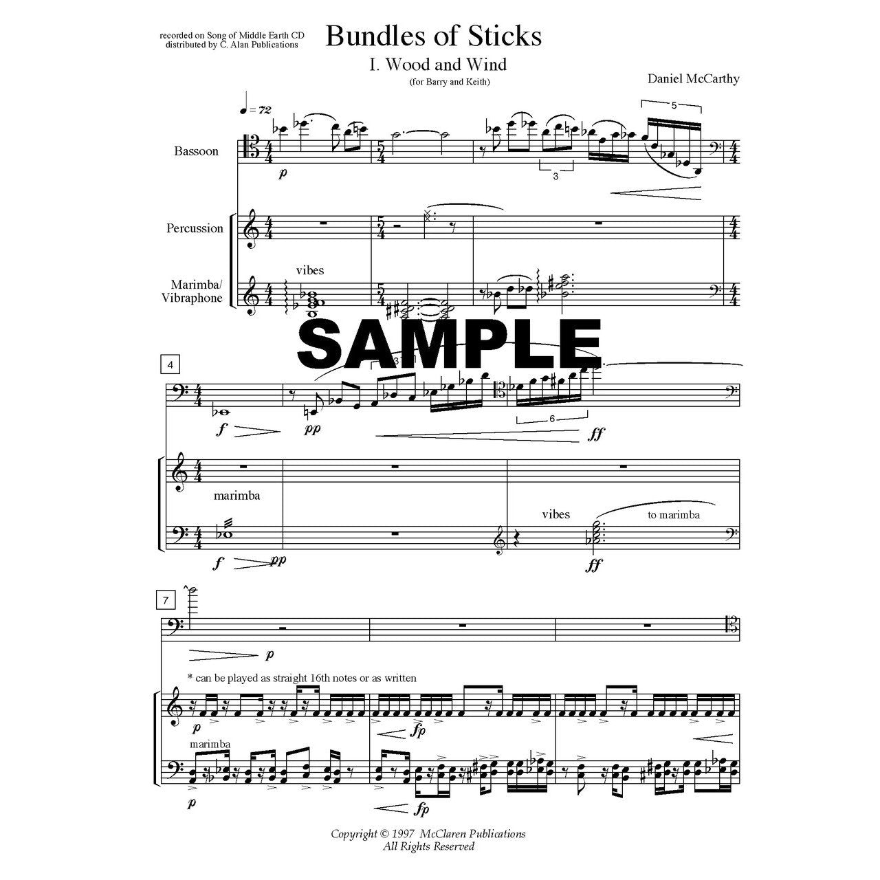 Bundles of Sticks Duet for Bassoon and Percussion by Daniel McCarthy Score Sample