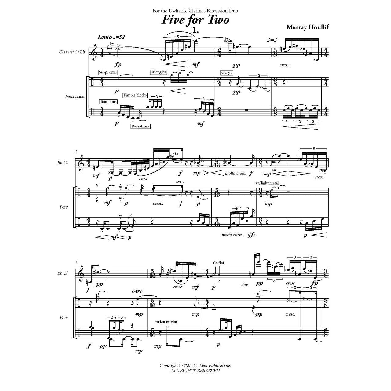 Five for Two Duet for Clarinet and Percussion Murray Houllif score example