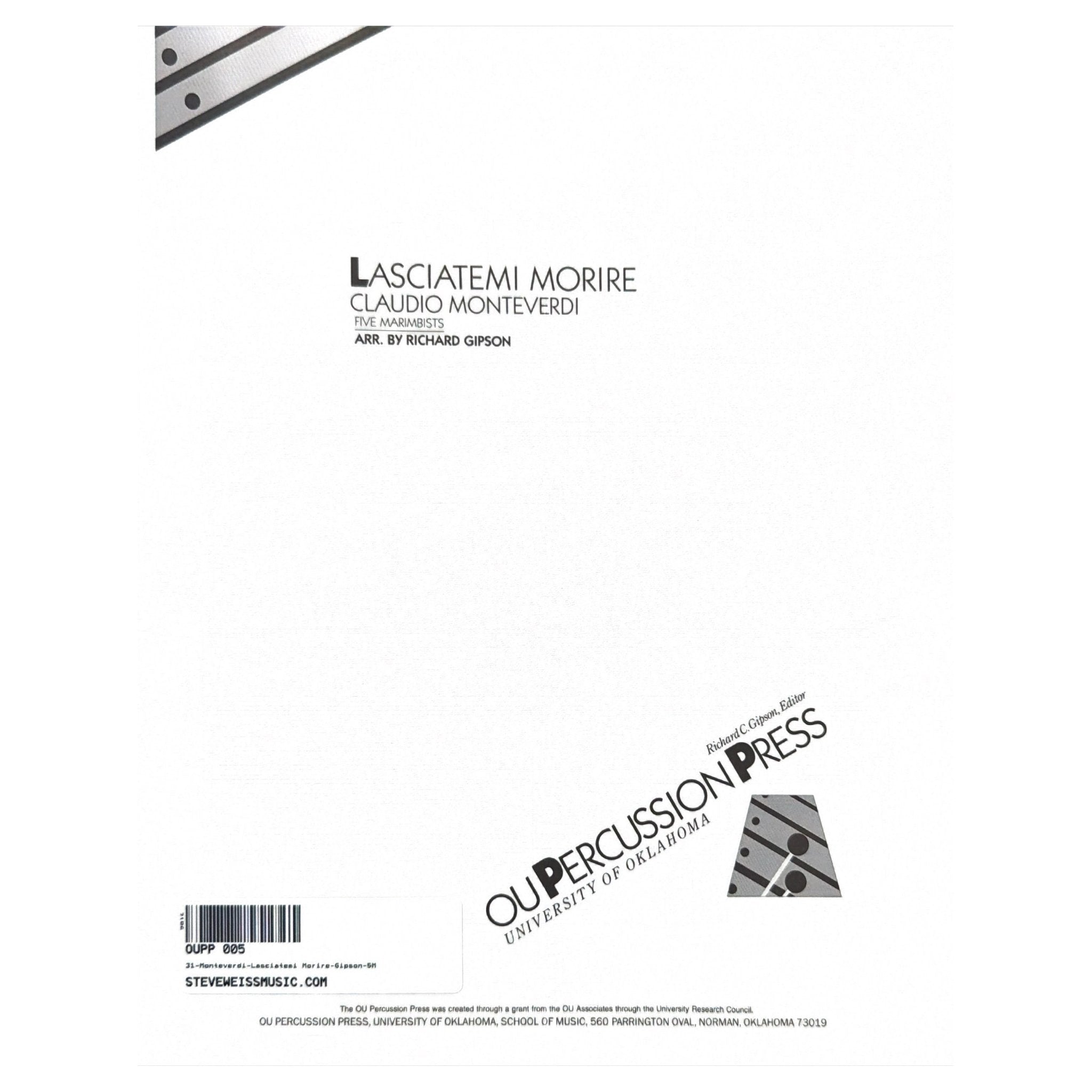 Lasciatemi Morire by Claudio Monteverdi arranged by Richard Gipson cover page
