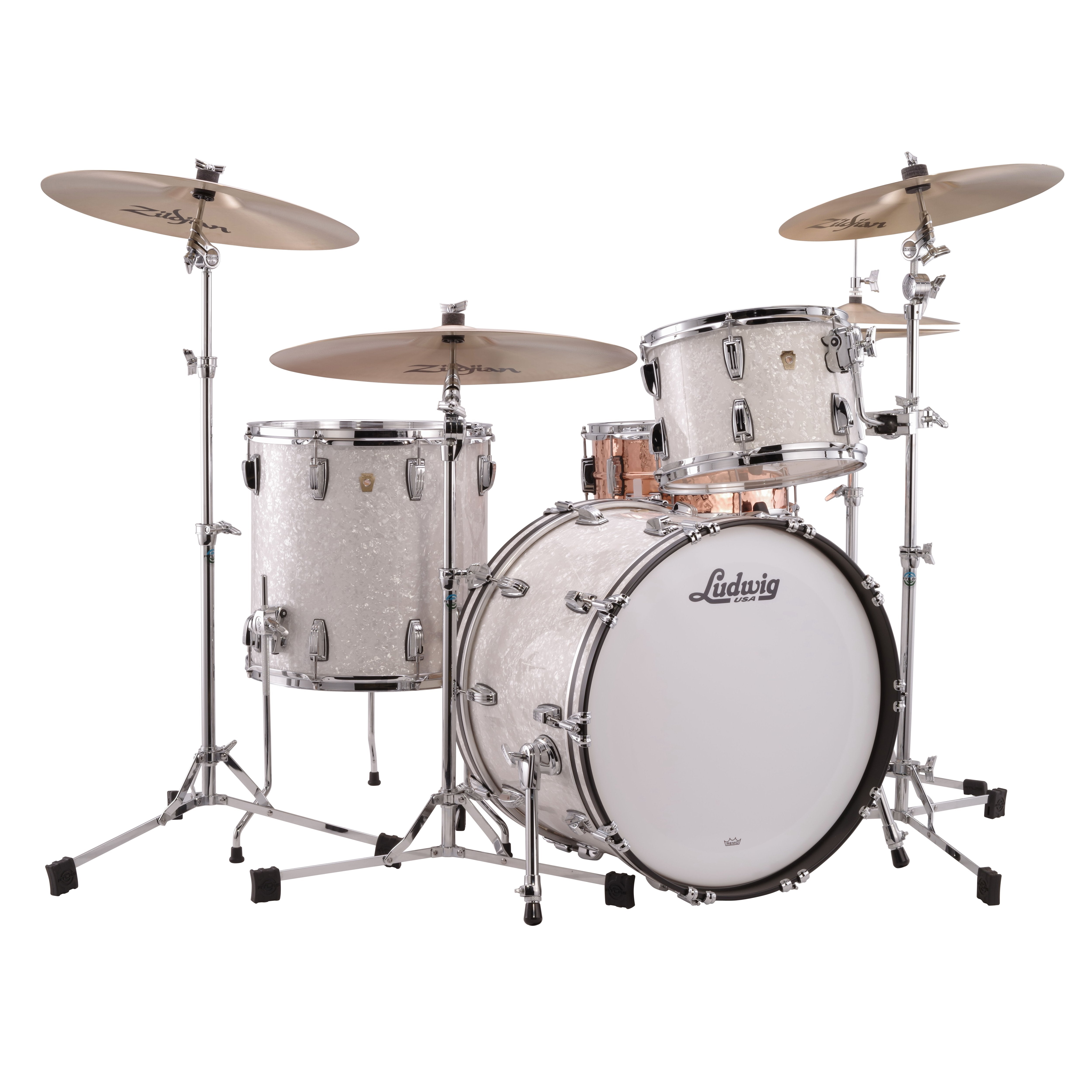 Ludwig Classic Maple Fab 3-Piece Shell Pack Drum Set - 22" Bass Drum - White Marine Pearl - Image 2