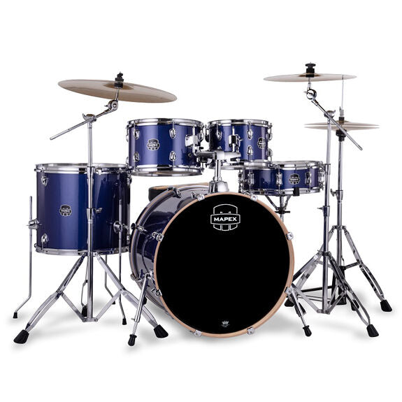 Mapex Venus 5 Piece Rock Complete Setup - 22" BD, 10x7, 12x8, 16x14, 14x5 - Aqua Blue Sparkle