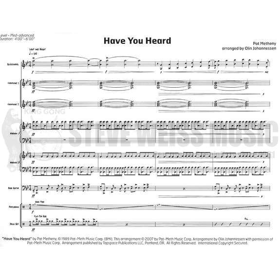 Metheny-Have You Heard arr. Johannessen (SP)-B/2V/2M/P/BG