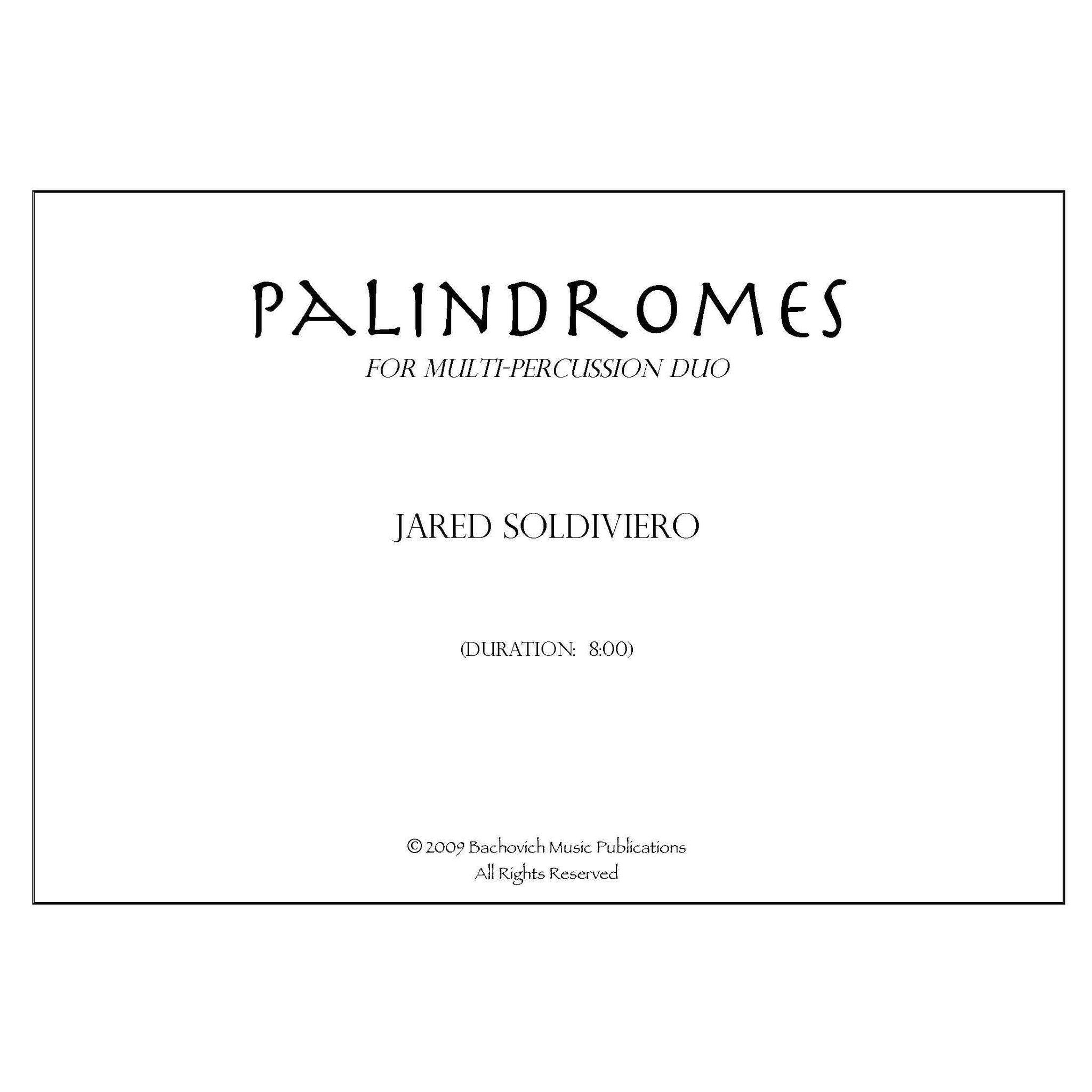 Palindromes for multi-percussion duo by Jared Soldiviero