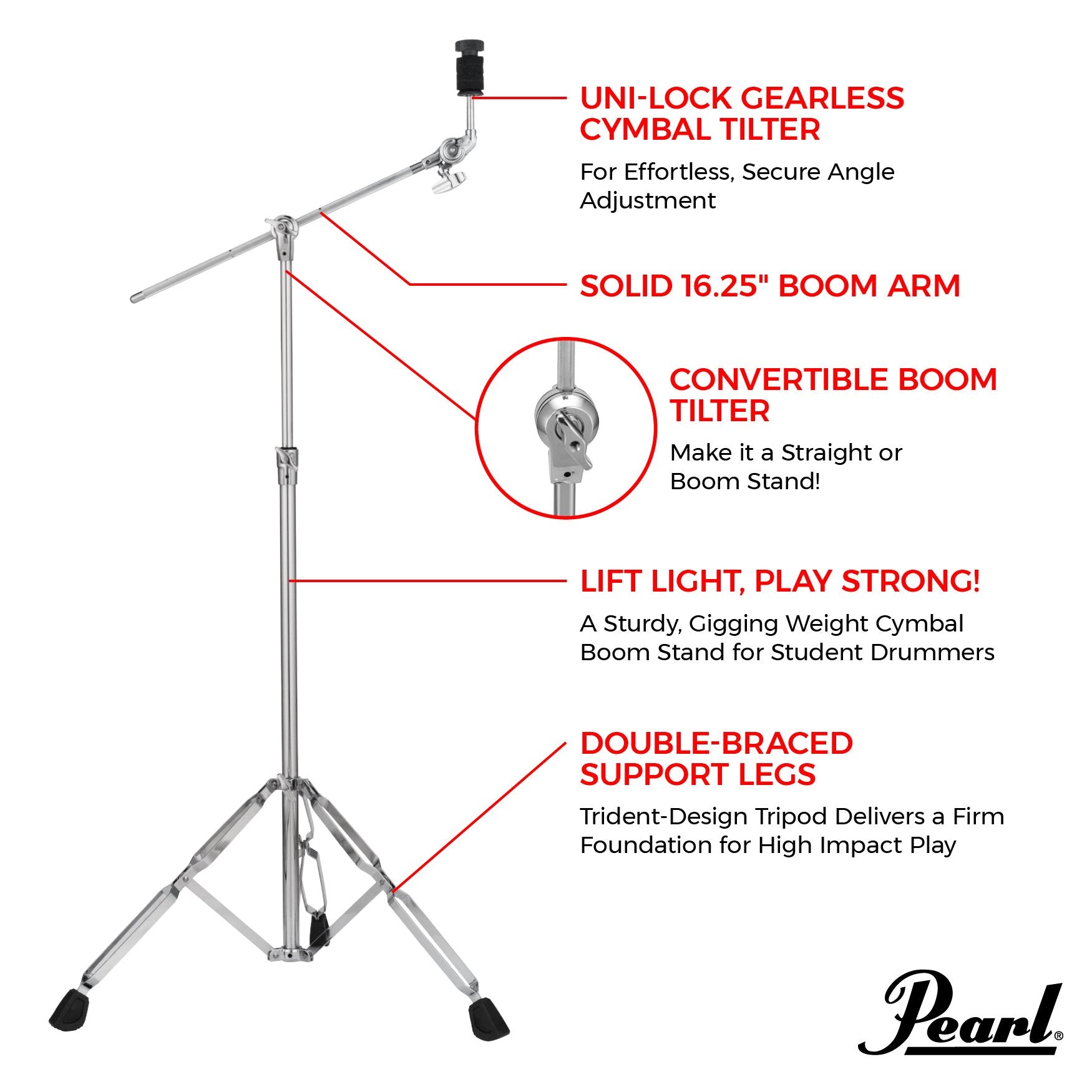 Pearl BC820 Convertible Boom Cymbal Stand - Image 3