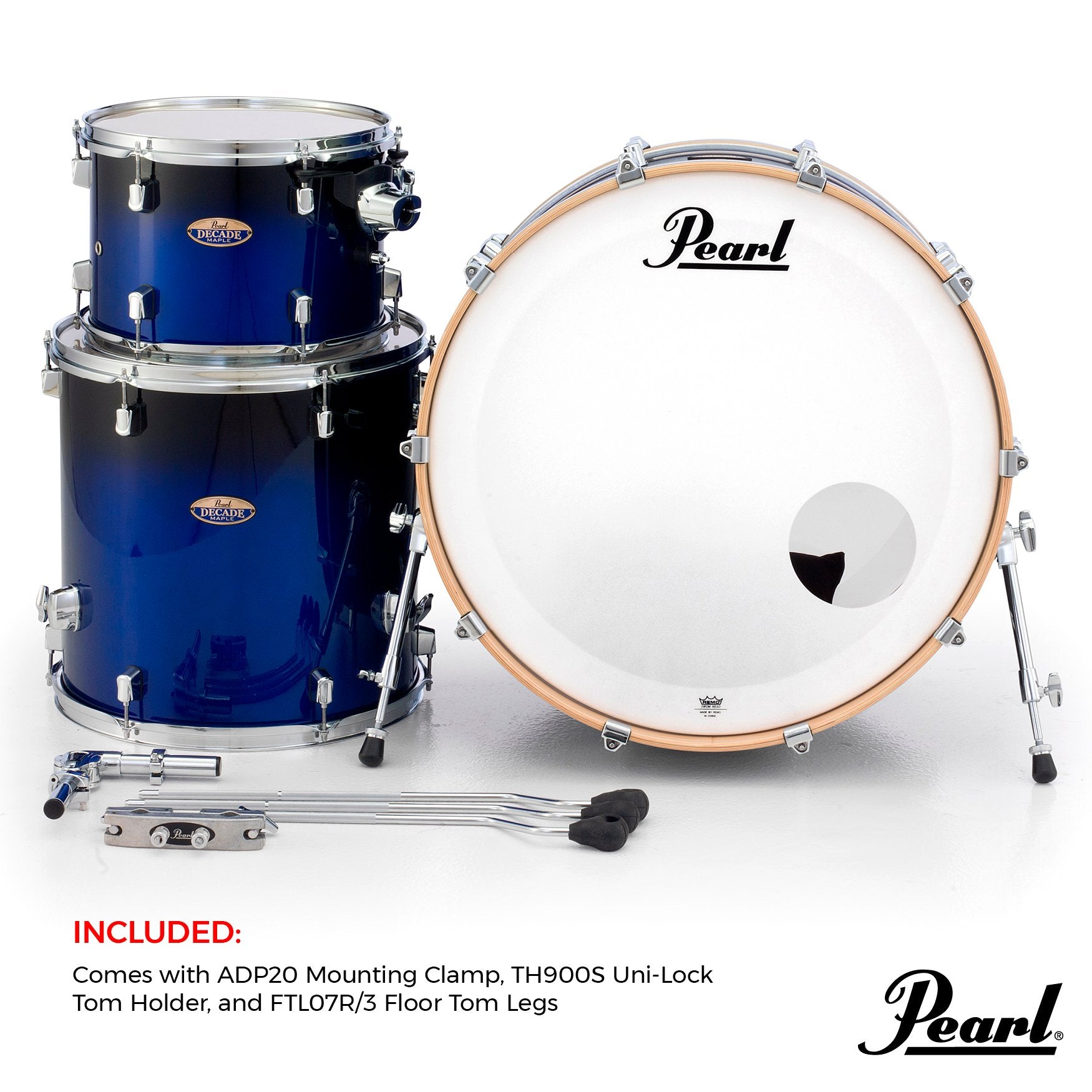 Pearl Decade Maple 3-piece Drum Set Shell Pack - 24" Bass Drum - White Satin Pearl - Image 7