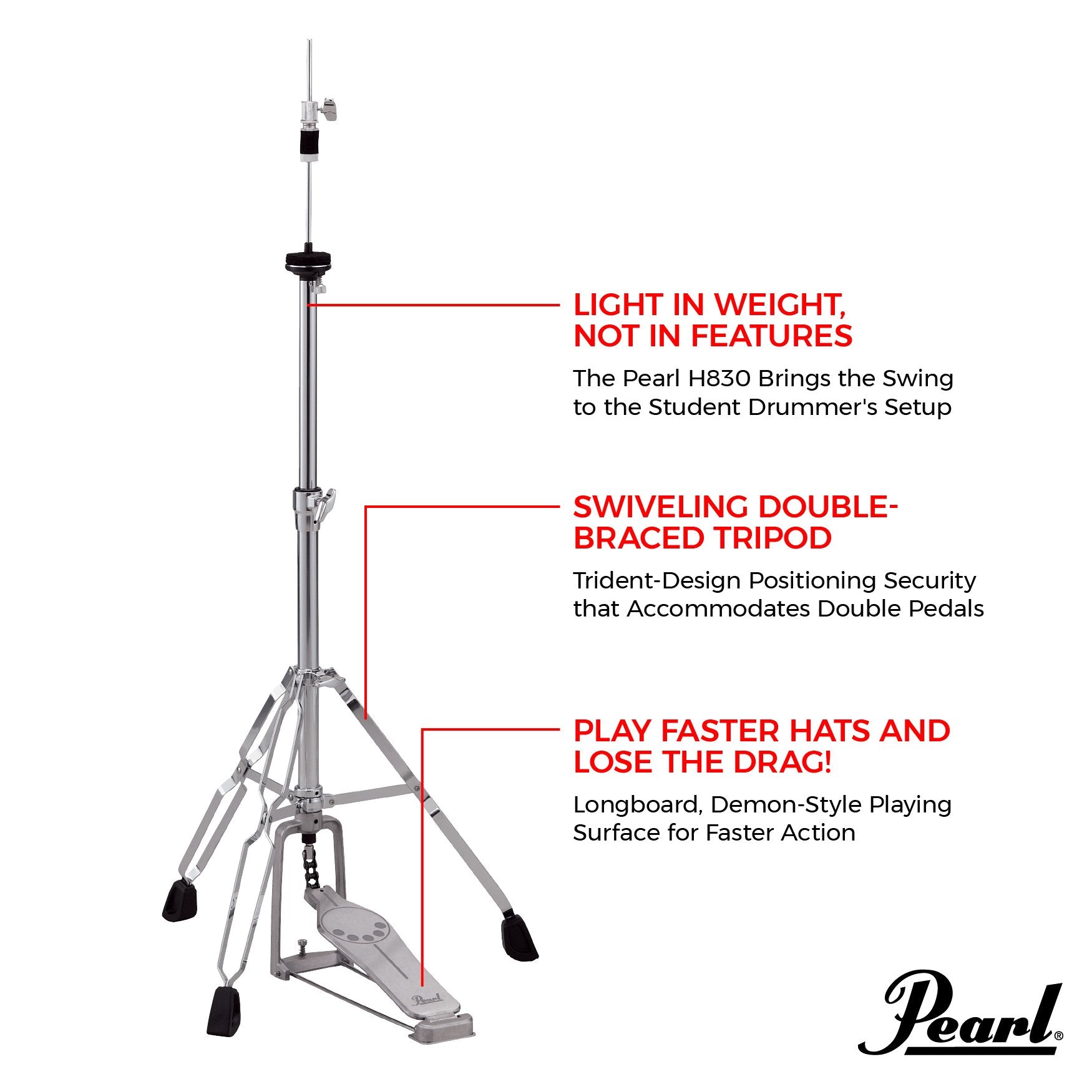Pearl H-830 Demonator Hi-Hat Stand - Image 5