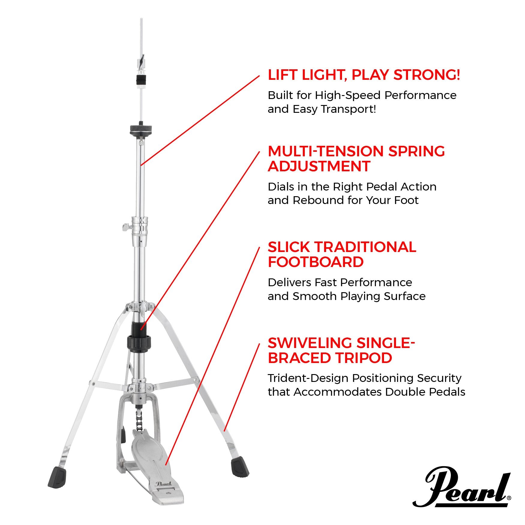 Pearl H1030S Single Braced Hi-Hat Stand - Image 4