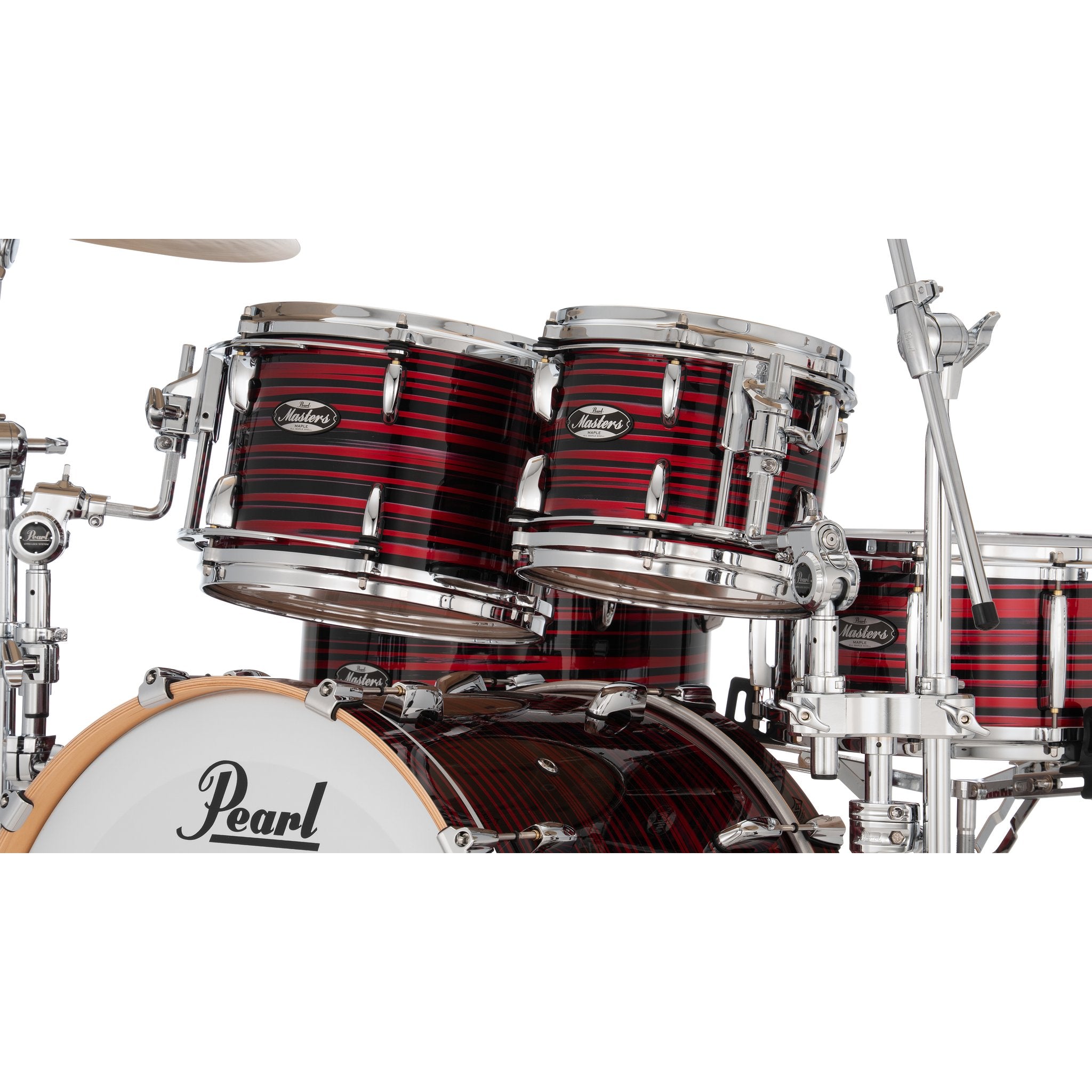 Pearl Masters Maple 4-Piece Shell Pack with GyroLock-L Tom Mount - 22" Bass Drum - Red Oyster Swirl - Image 4