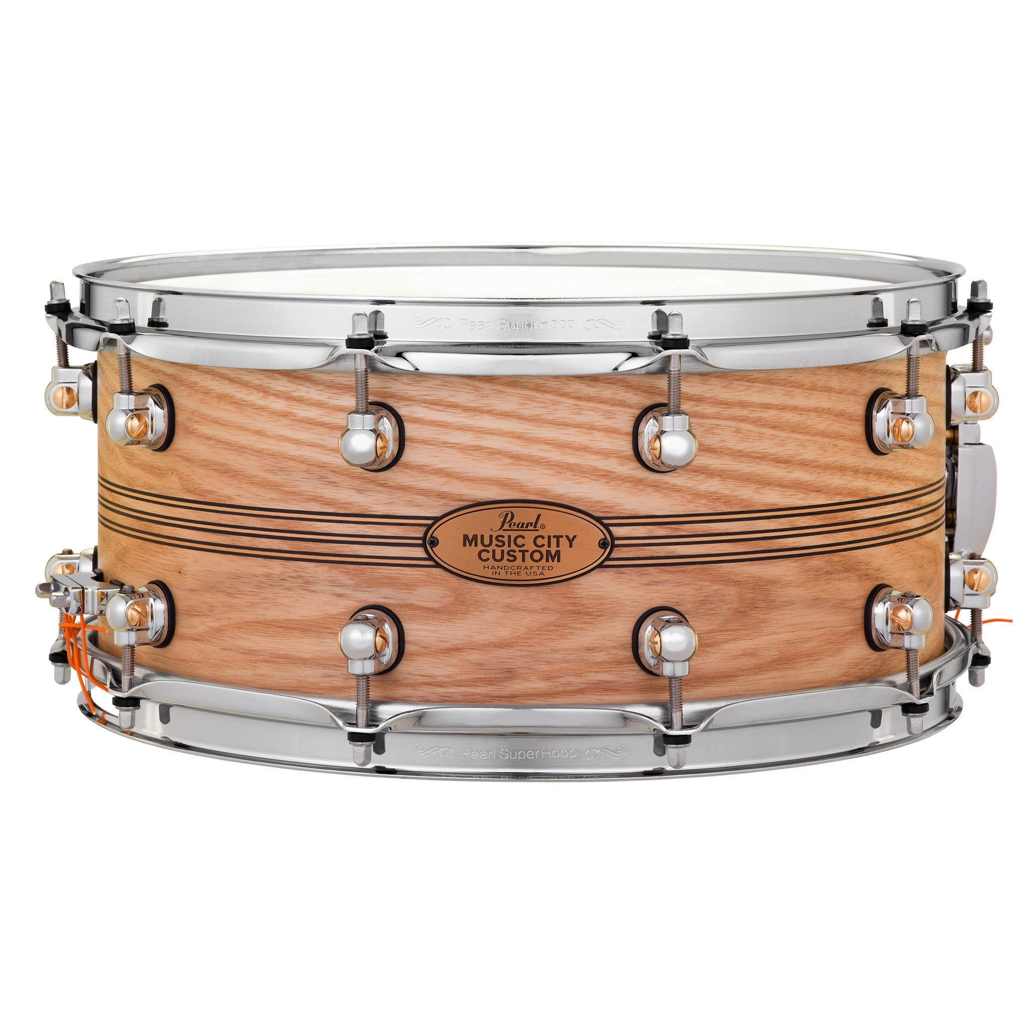 Pearl Music City Custom Solid Ash with Boxwood Rose Tri-Band Inlay Natural Finish Snare Drum - 14x6.5 - Image 1