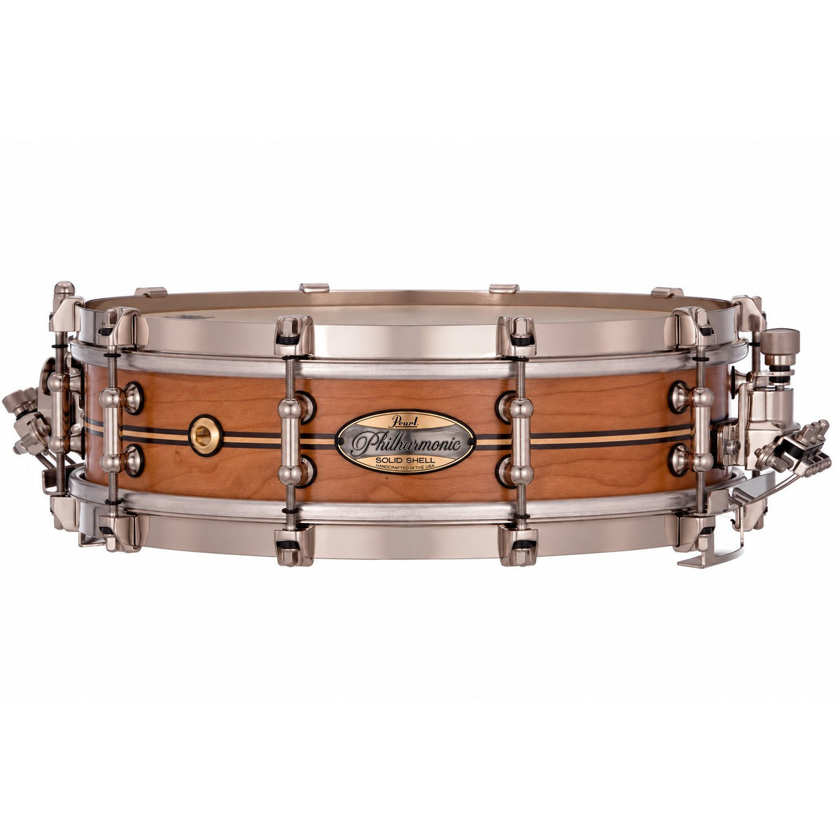 Pearl Philharmonic Solid Shell Cherry Concert Snare Drum 14x4 Fully Rounded Bearing Edges Boxwood-Rose Single Inlay PHSC1440R/N1006