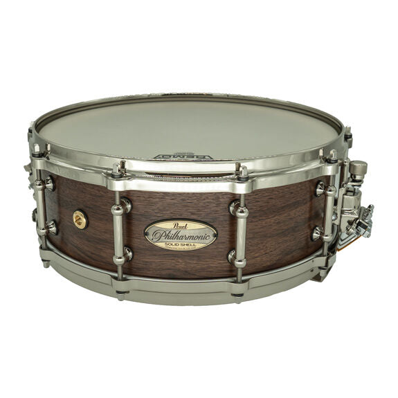 Pearl Philharmonic Concert Snare Drum - Solid Shell Walnut 14x5, 45 Degree Bearing Edges, Ebony Single Inlay