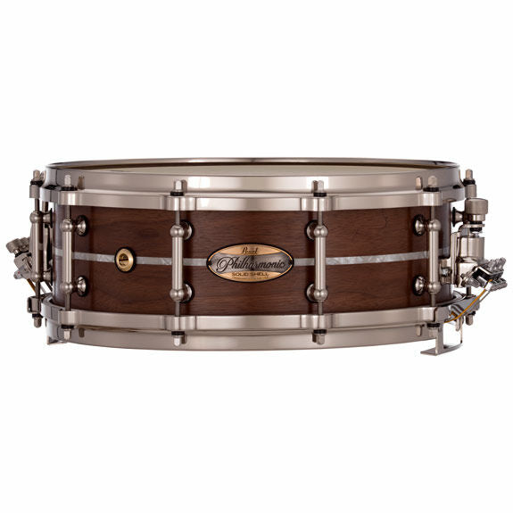 Pearl Philharmonic Concert Snare Drum - Solid Shell Walnut 14x5, Fully Rounded Bearing Edges, Ebony Single Inlay