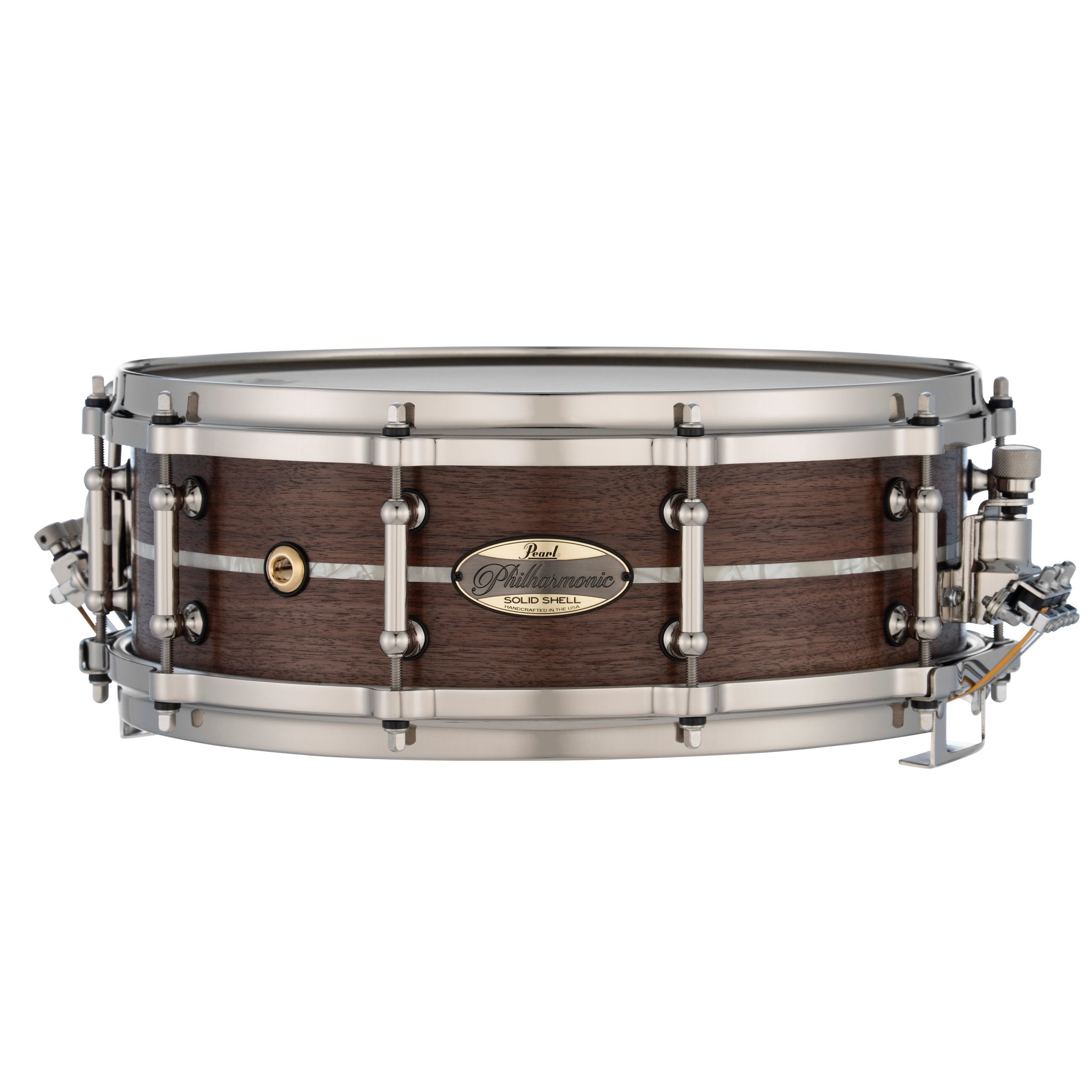 Pearl Philharmonic Solid Shell Walnut Concert Snare Drum - 14" x 5" - Fully-Rounded Bearing Edges - Nicotine White Marine Inlay - Image 1
