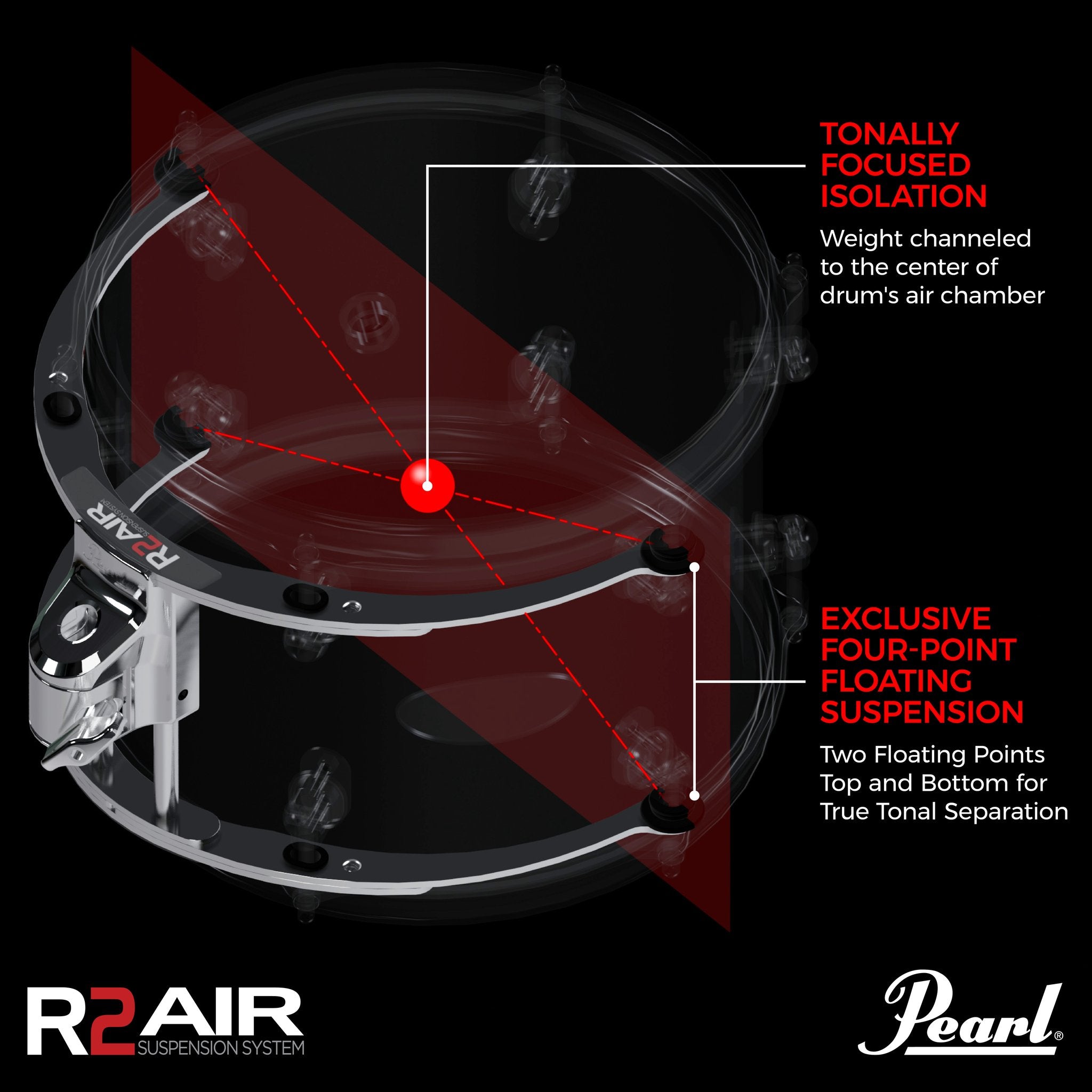 Pearl R2 Air Tom Mount with 12mm GyroLock-L Bracket - For 14" x 9" / 14" x 10" - Image 4