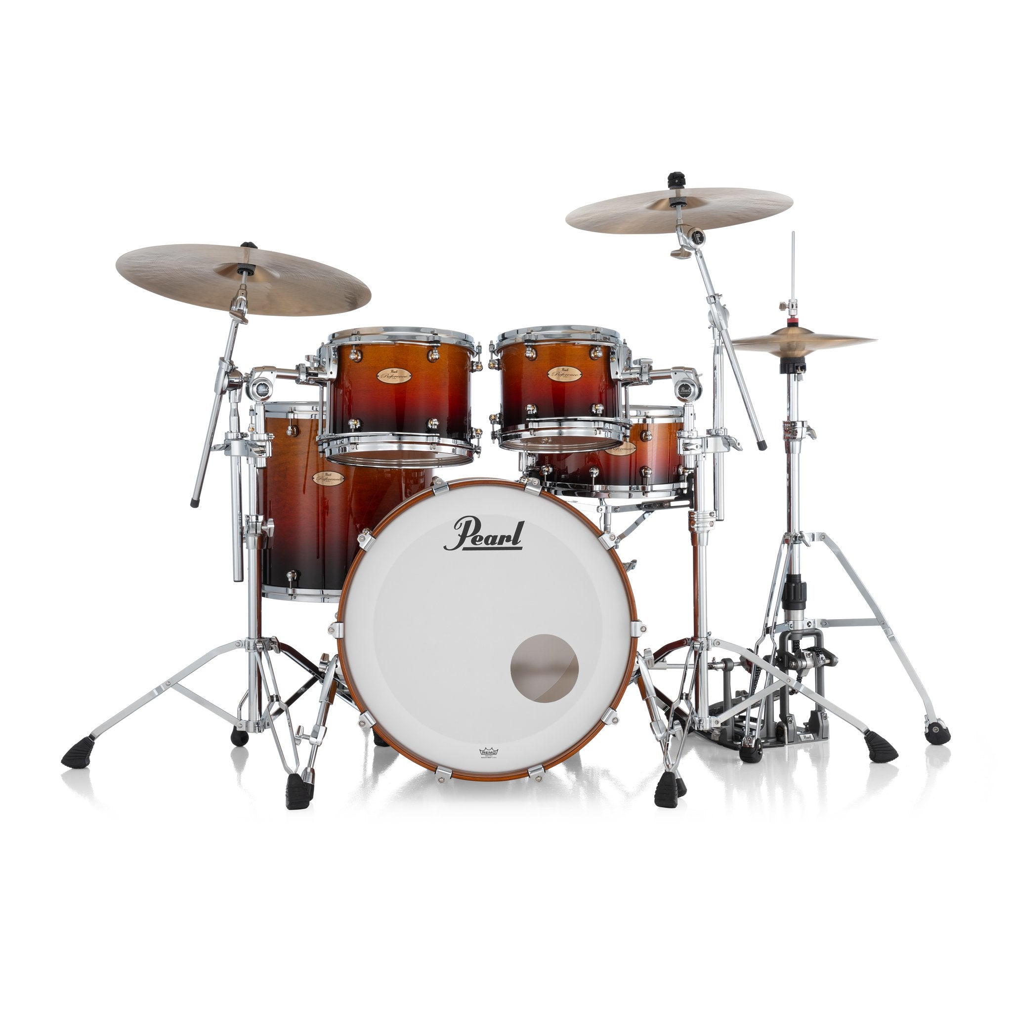 Pearl Reference One 4-piece Drum Set Shell Pack - 22" x 18" Bass Drum - 7/8" Tom Mount - Cherry Amber Fade - Image 5