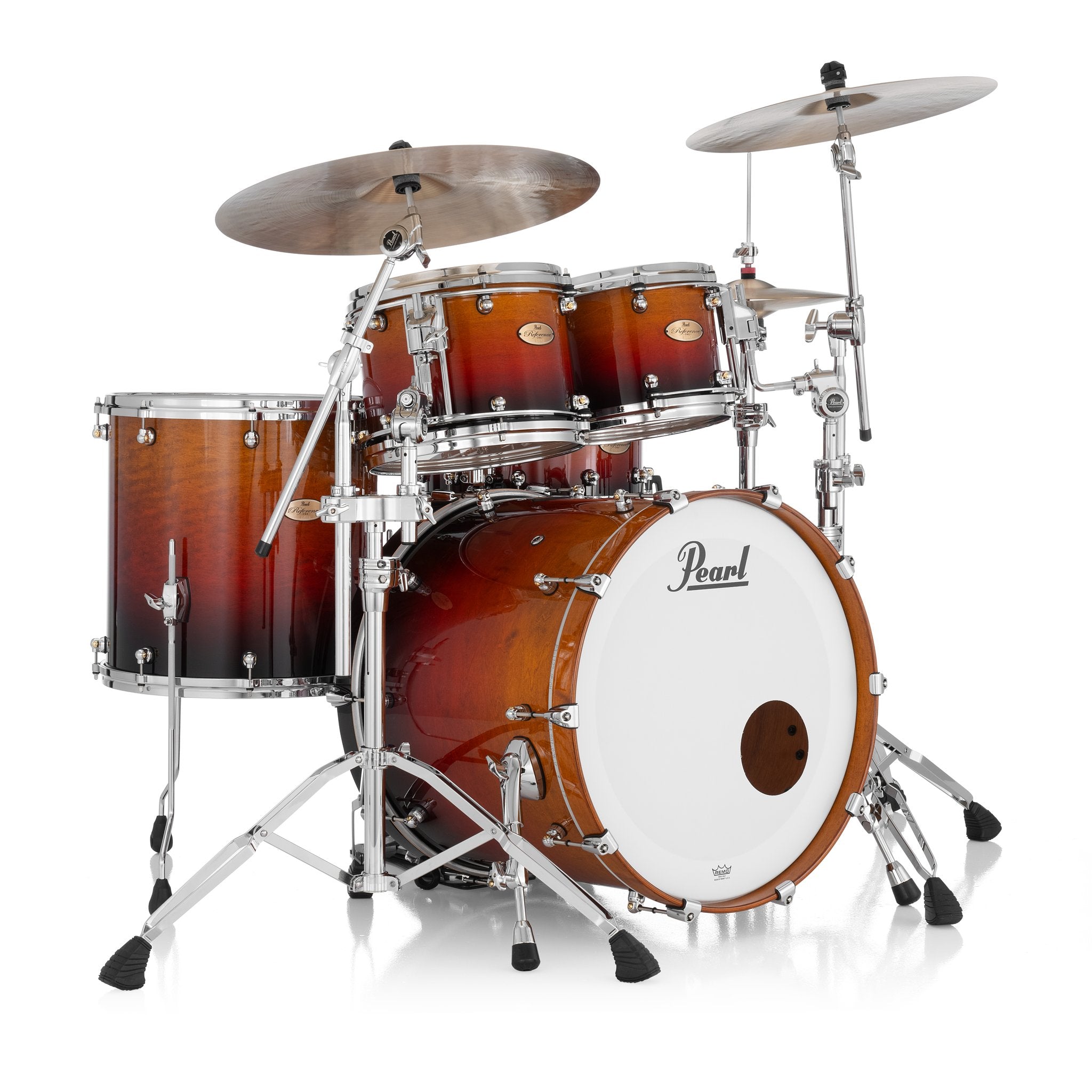 Pearl Reference One 4-piece Drum Set Shell Pack - 22" x 18" Bass Drum - 7/8" Tom Mount - Cherry Amber Fade - Image 6