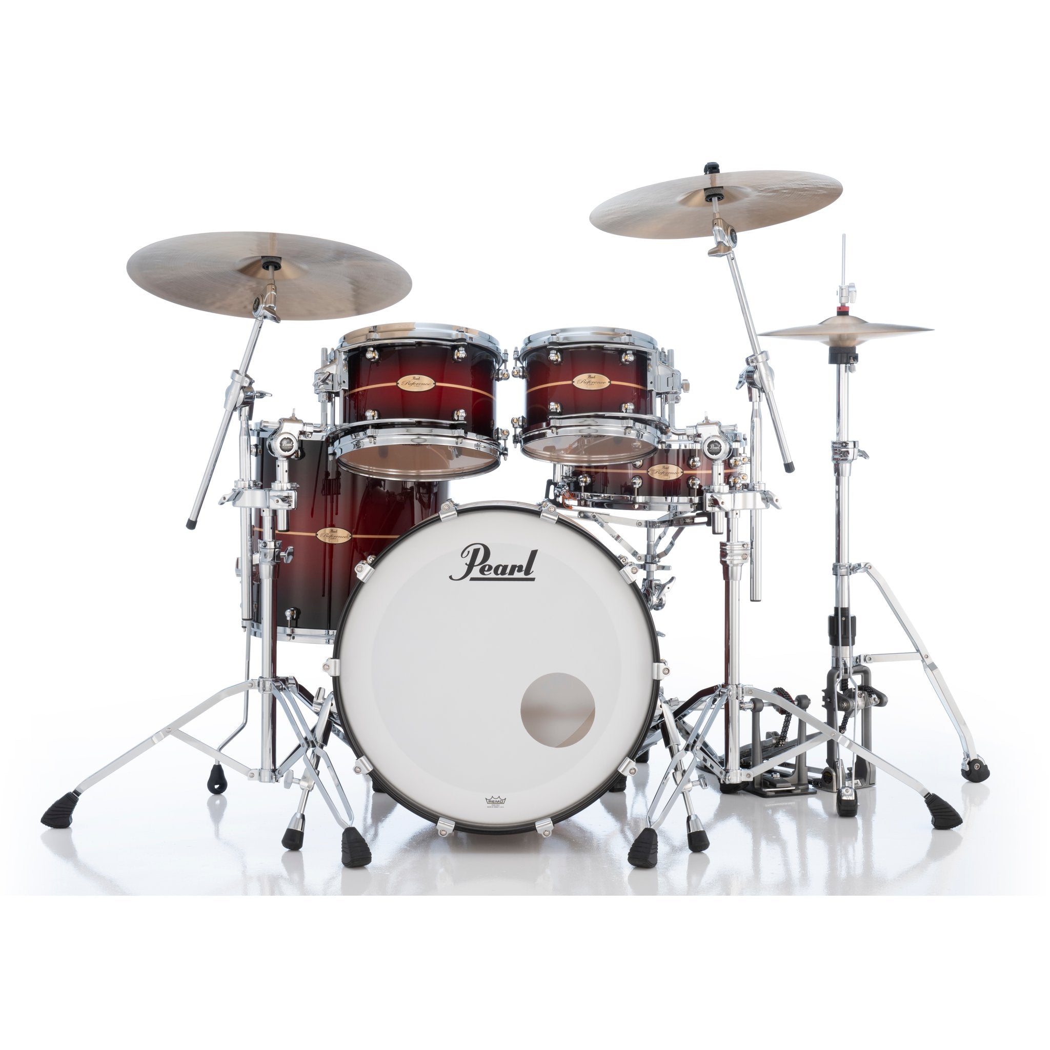 Pearl Reference One 4-piece Drum Set Shell Pack - 22" x 18" Bass Drum - 7/8" Tom Mount - Natural Banded Redburst RF1C924XESPS/C836