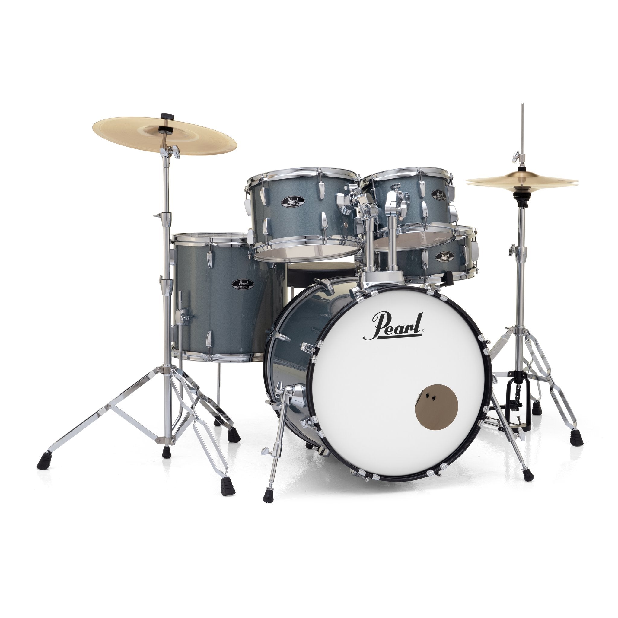 Pearl Roadshow Drumset Charcoal Metallic with 20" Bass Drum Front Angle