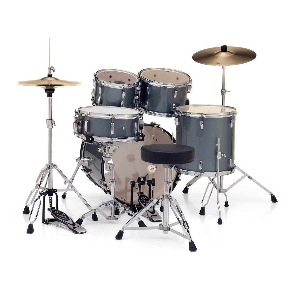 Pearl Roadshow Drumset Charcoal Metallic with 20" Bass Drum Snare Drum Back