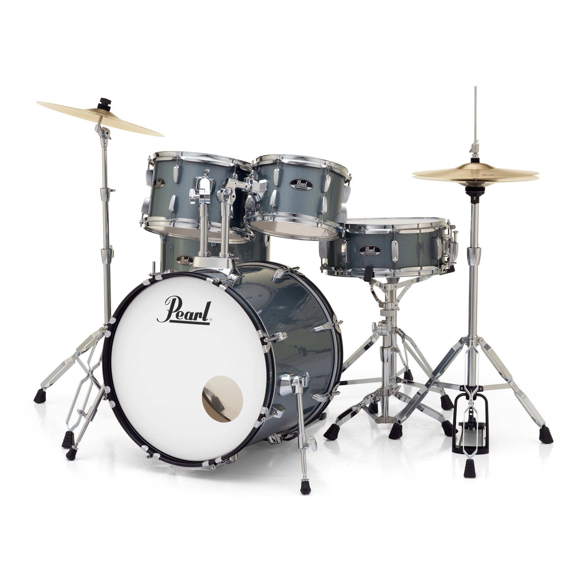 Pearl Roadshow Drumset Charcoal Metallic with 20" Bass Drum Snare Drum Front