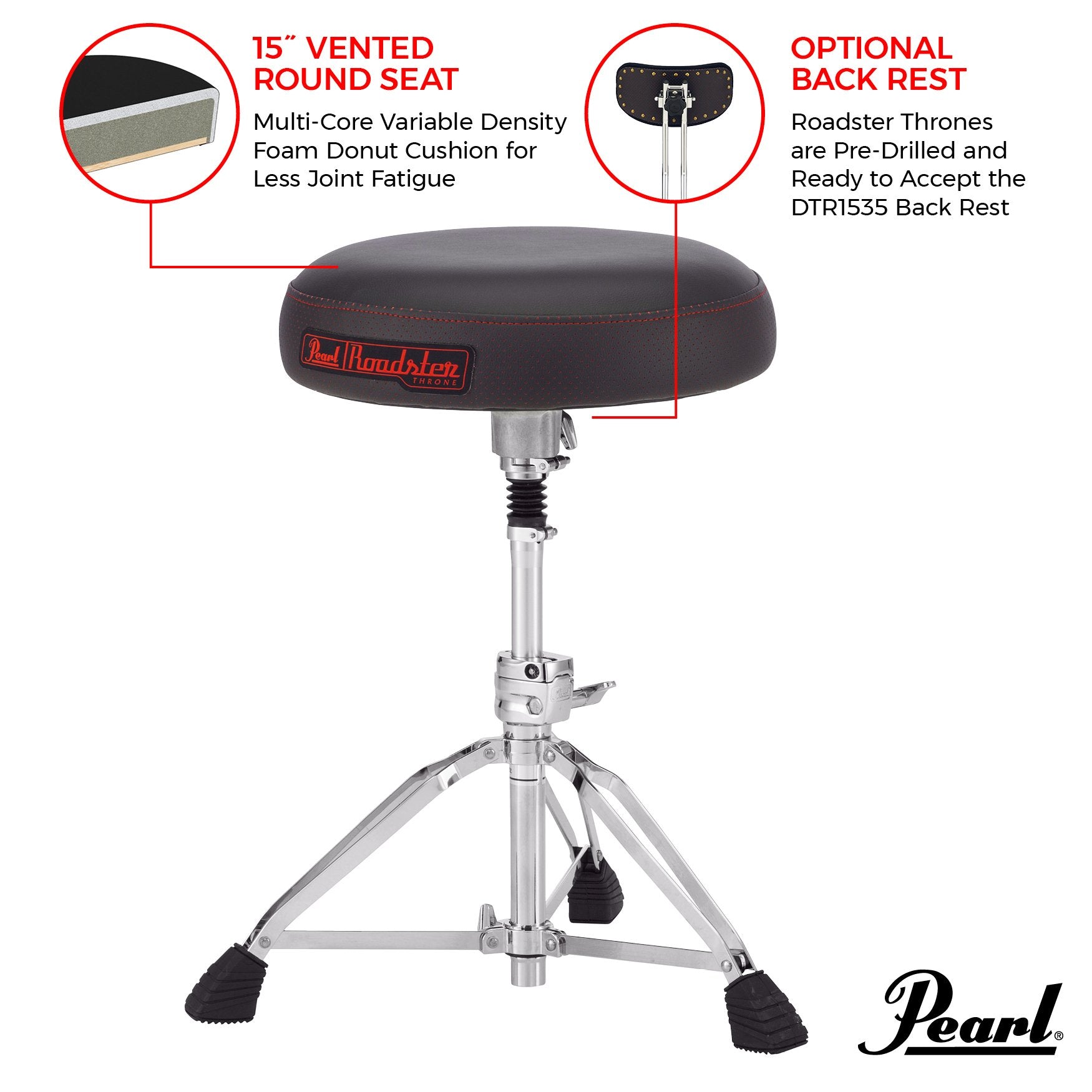 Pearl Roadster Multi-Core Round Shock Absorber Drum Throne (D1500SP) - Image 8