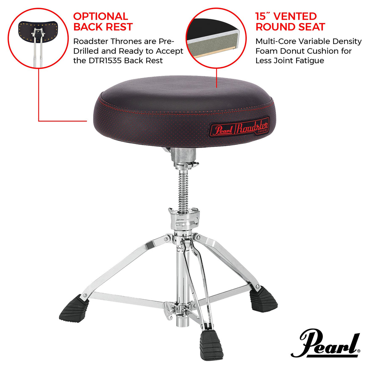 Pearl Roadster Multi-Core Round Short Drum Throne (D1500S) - Image 6