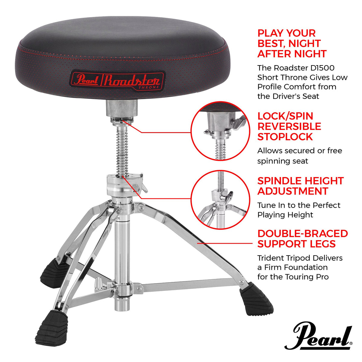 Pearl Roadster Multi-Core Round Short Drum Throne (D1500S) - Image 7