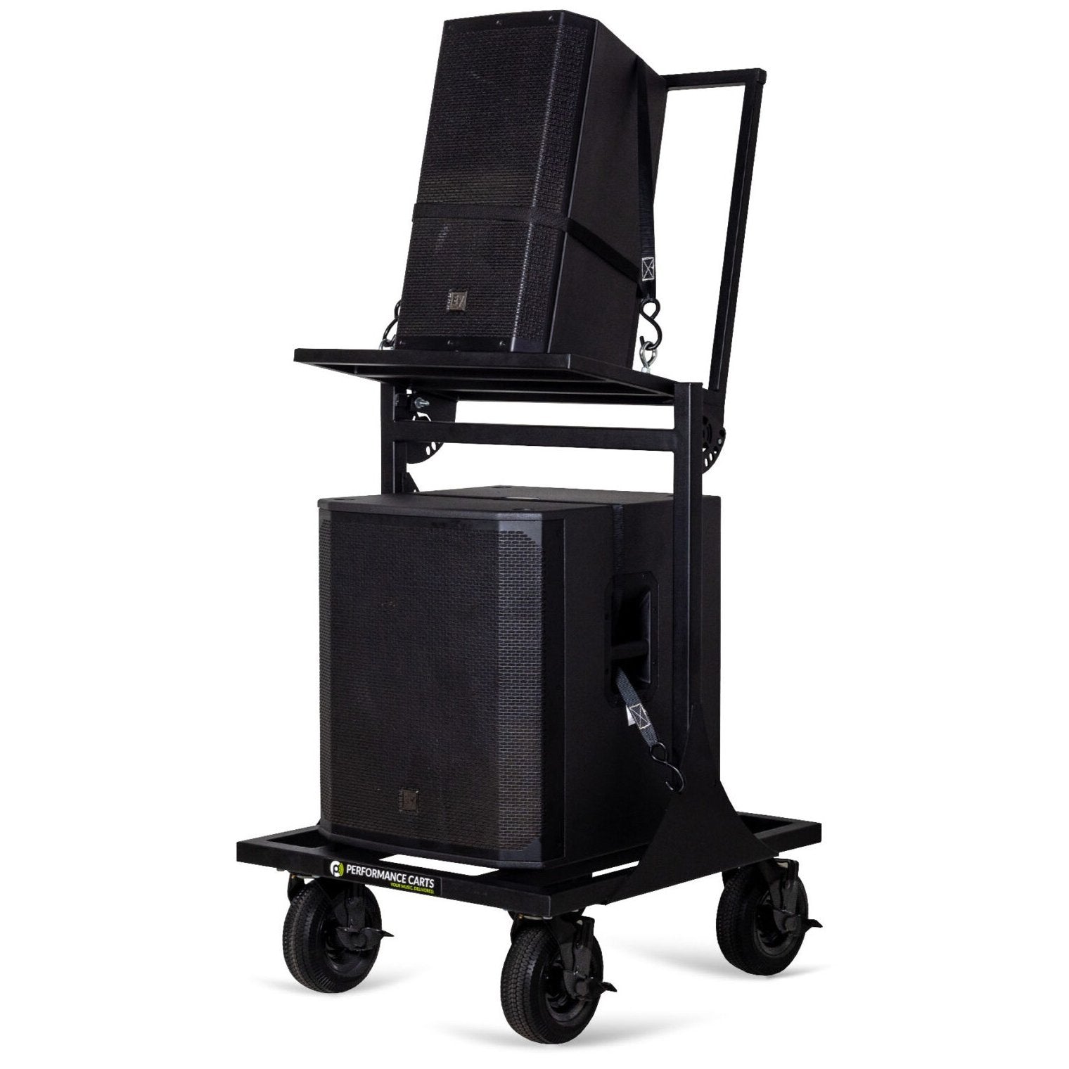 Performance Carts Adjustable Stacked Speaker Cart PCS-220 Angled with Speakers