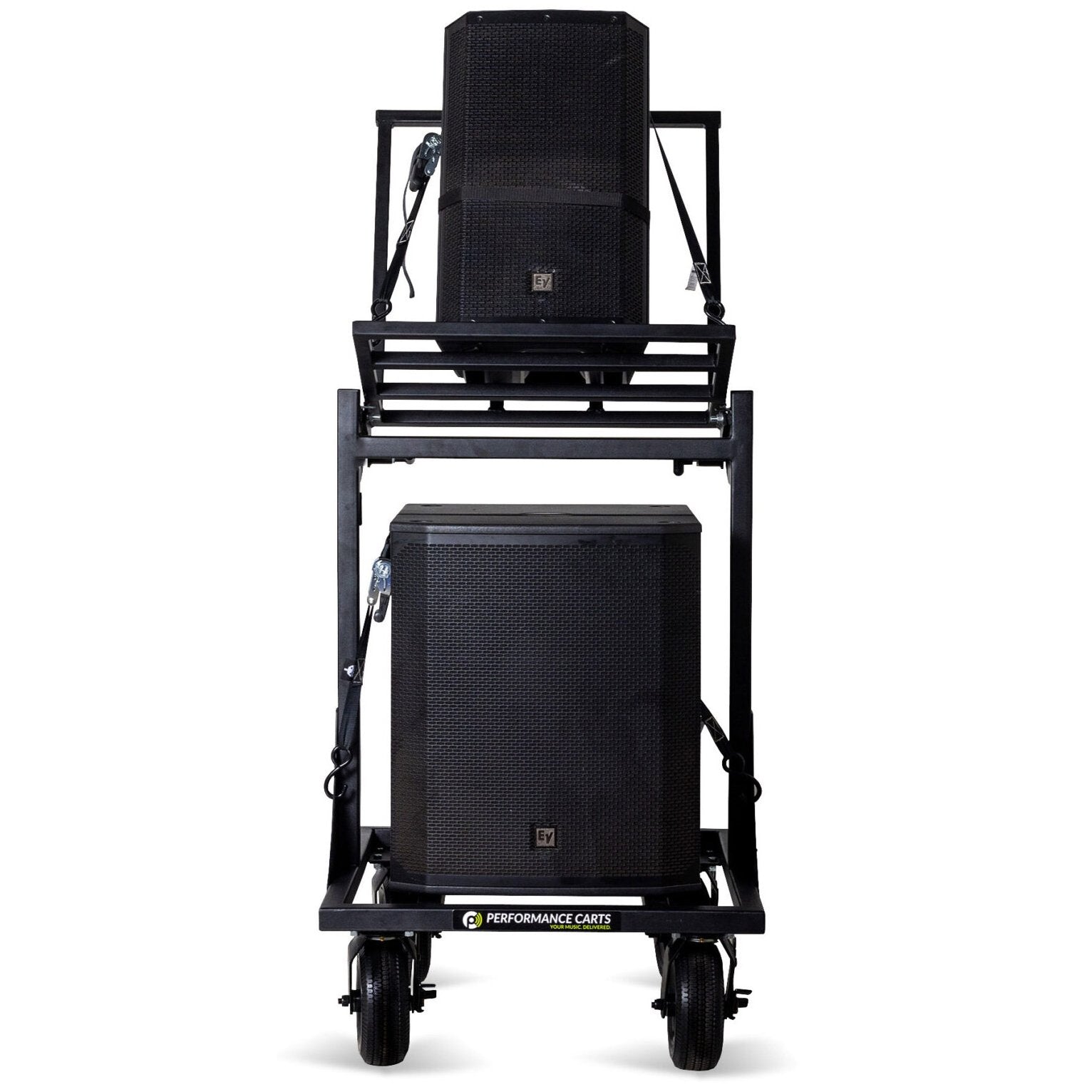 Performance Carts Adjustable Stacked Speaker Cart PCS-220 Front with Speakers
