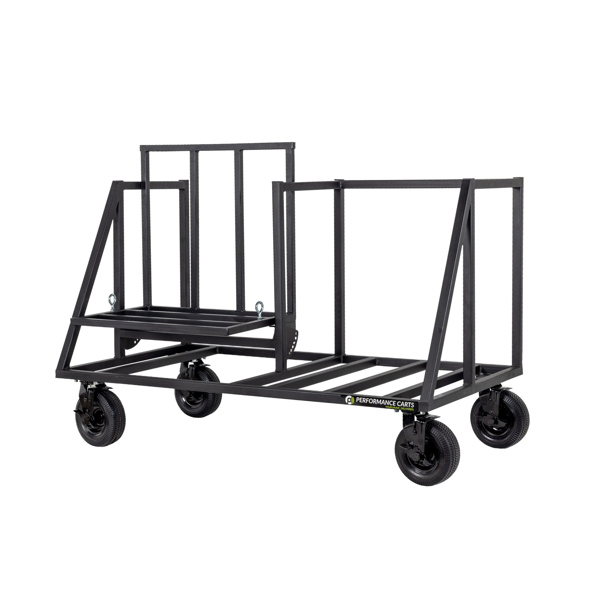 Performance Carts - Speaker Cart for Subwoofer & Full-Range Speaker in side-by-side configuration with tilt cradle PCS-200 right angle view