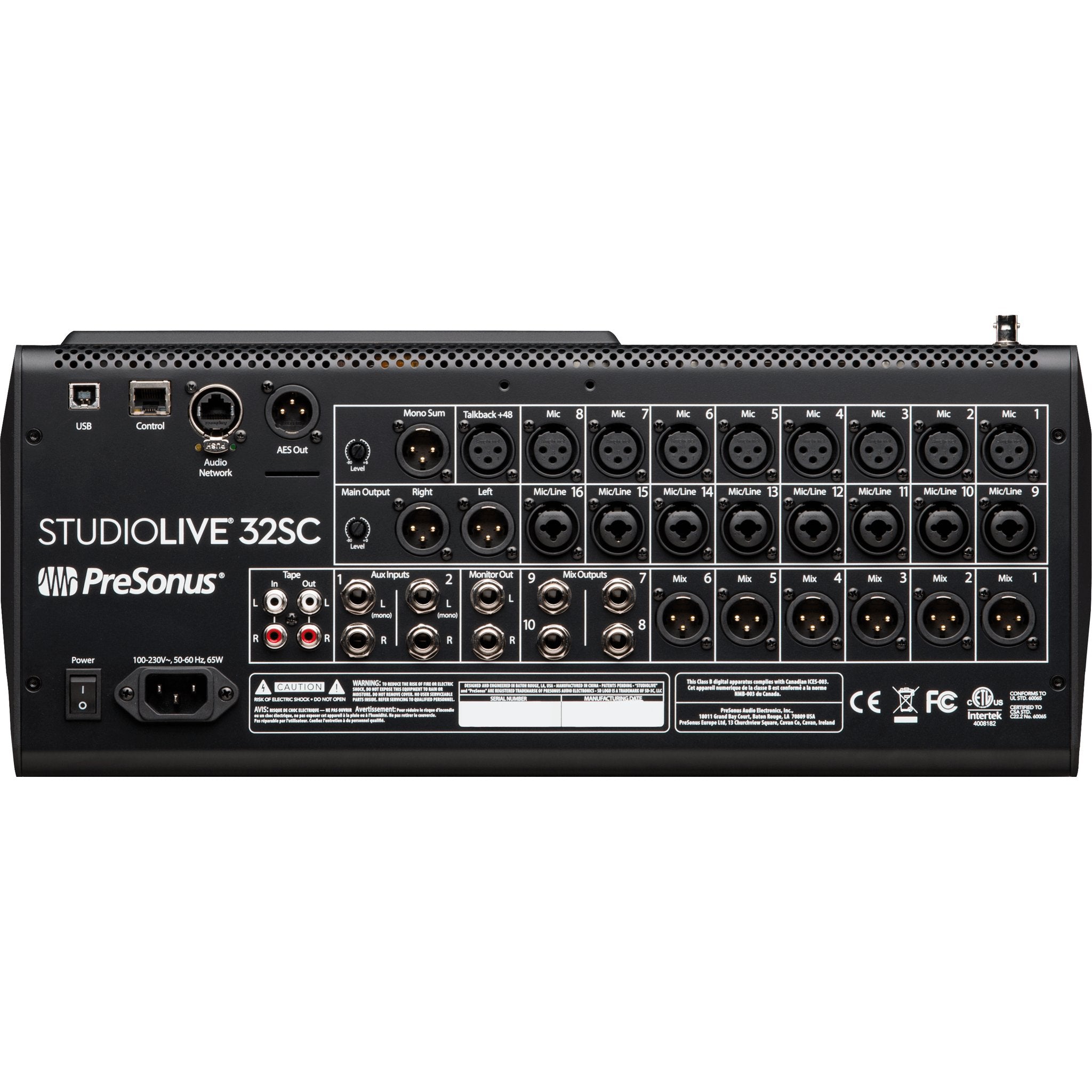 Presonus 32SC StudioLive Digital Mixer Rear Panel