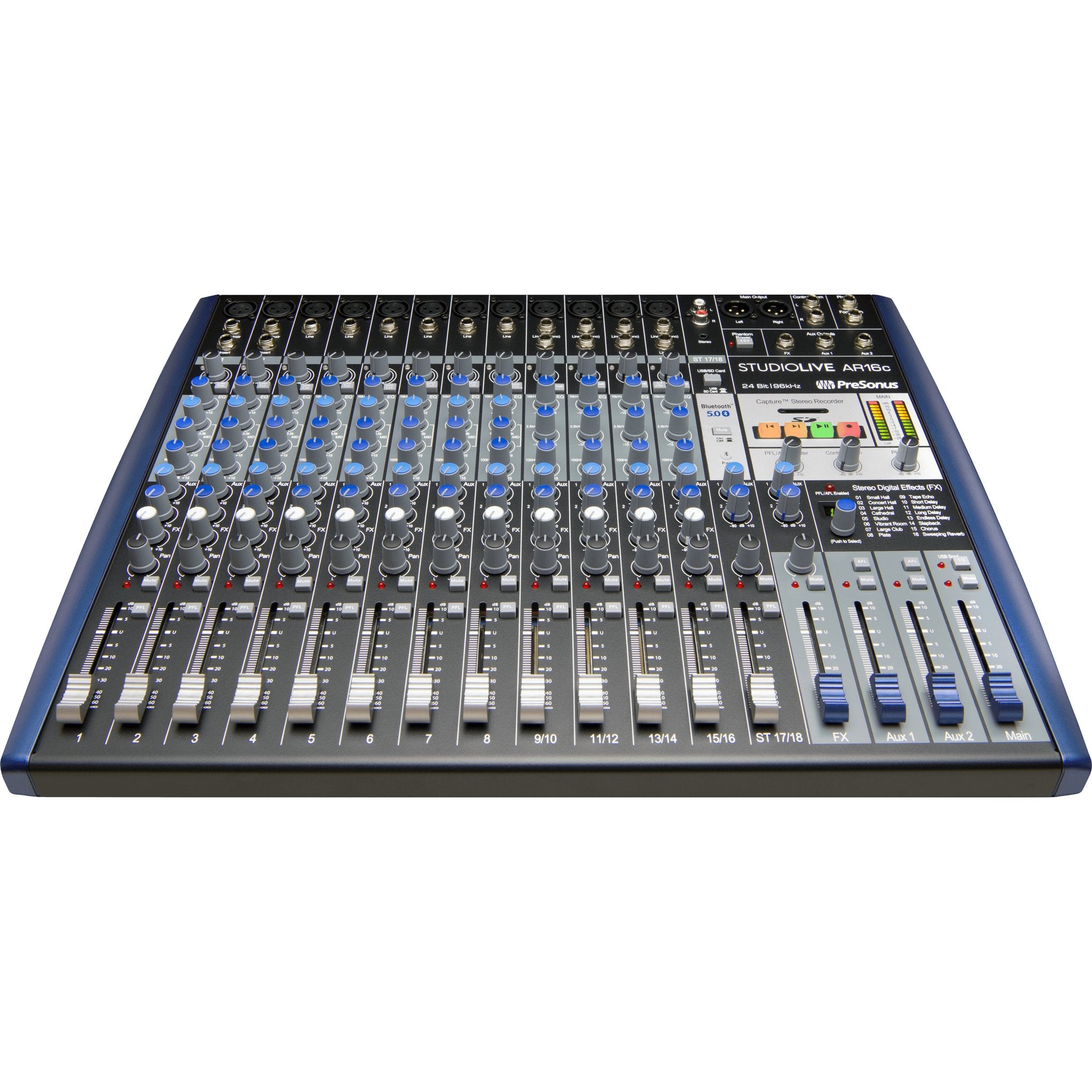 Front angled view of Presonus StudioLive AR16C Analog Mixer