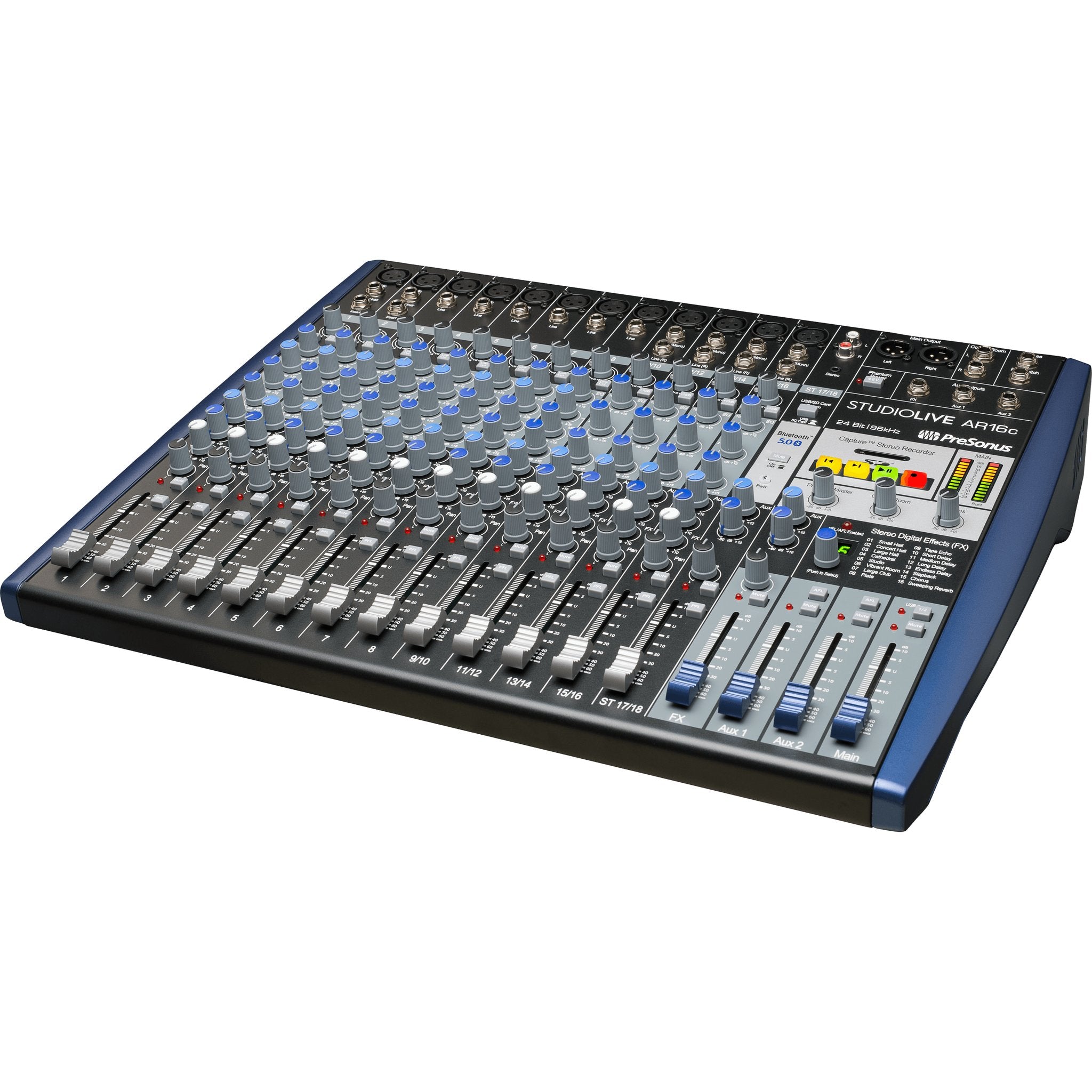 Side angled view of Presonus StudioLive AR16C Analog Mixer