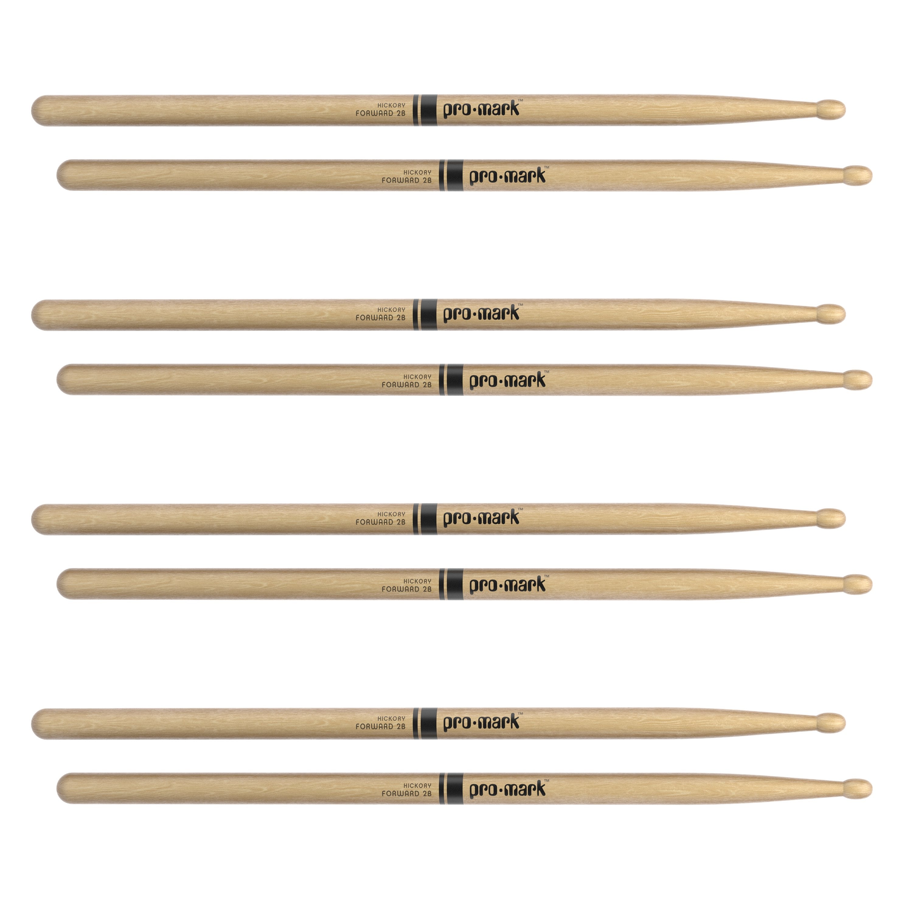 Promark TX2BW Classic Forward 2B Wood Tip Drumsticks - 4 Pack - Image 2