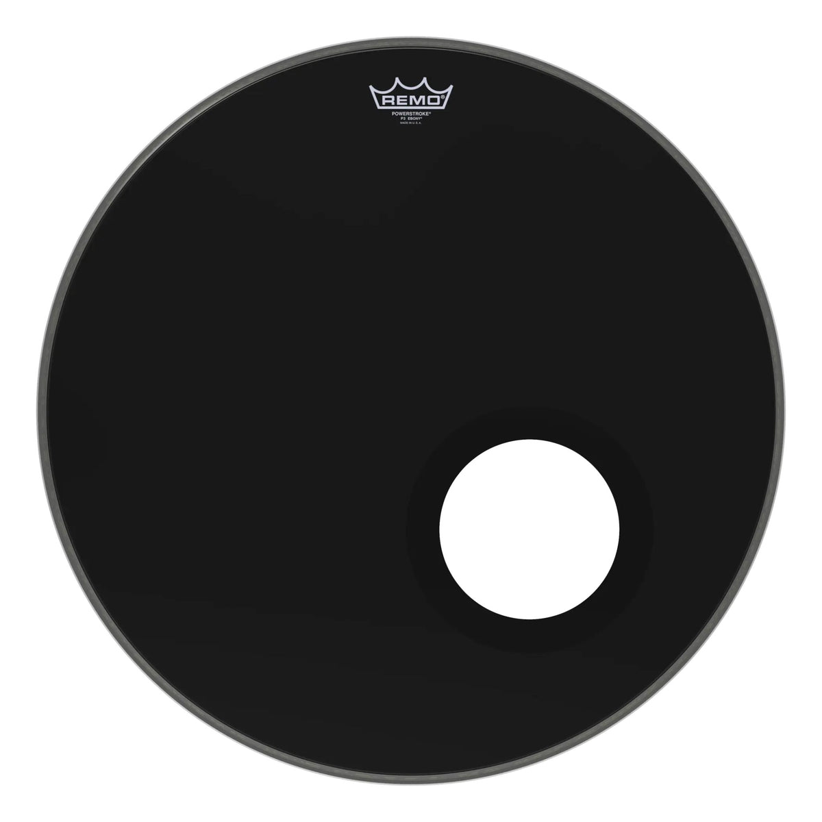 remo-powerstroke-p3-ebony-bass-drumhead-off-set-hole-22-front