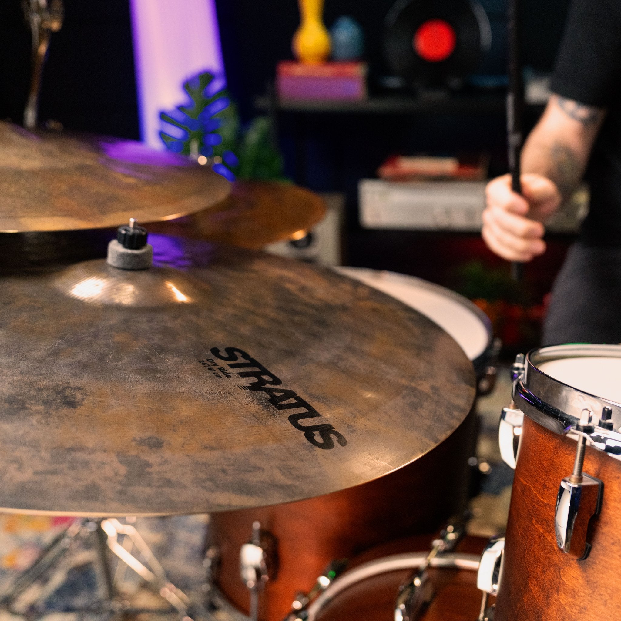 Sabian 24" Stratus Dry Ride Cymbal Being Played In Studio Setup