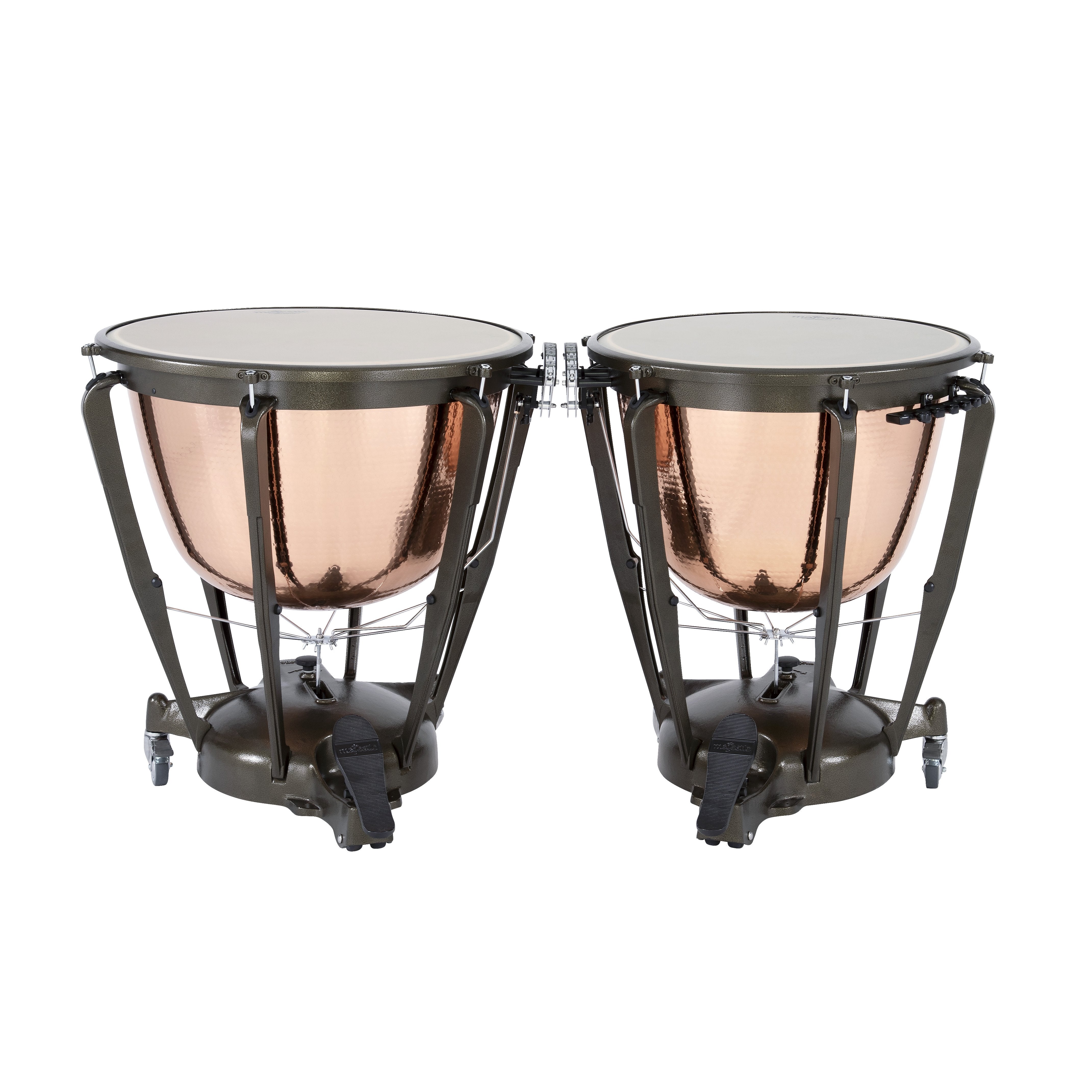 Set of 2 Majestic Symphonic Series Hammered Copper Timpani with Cambered Bowls - 26"/29" - Image 2