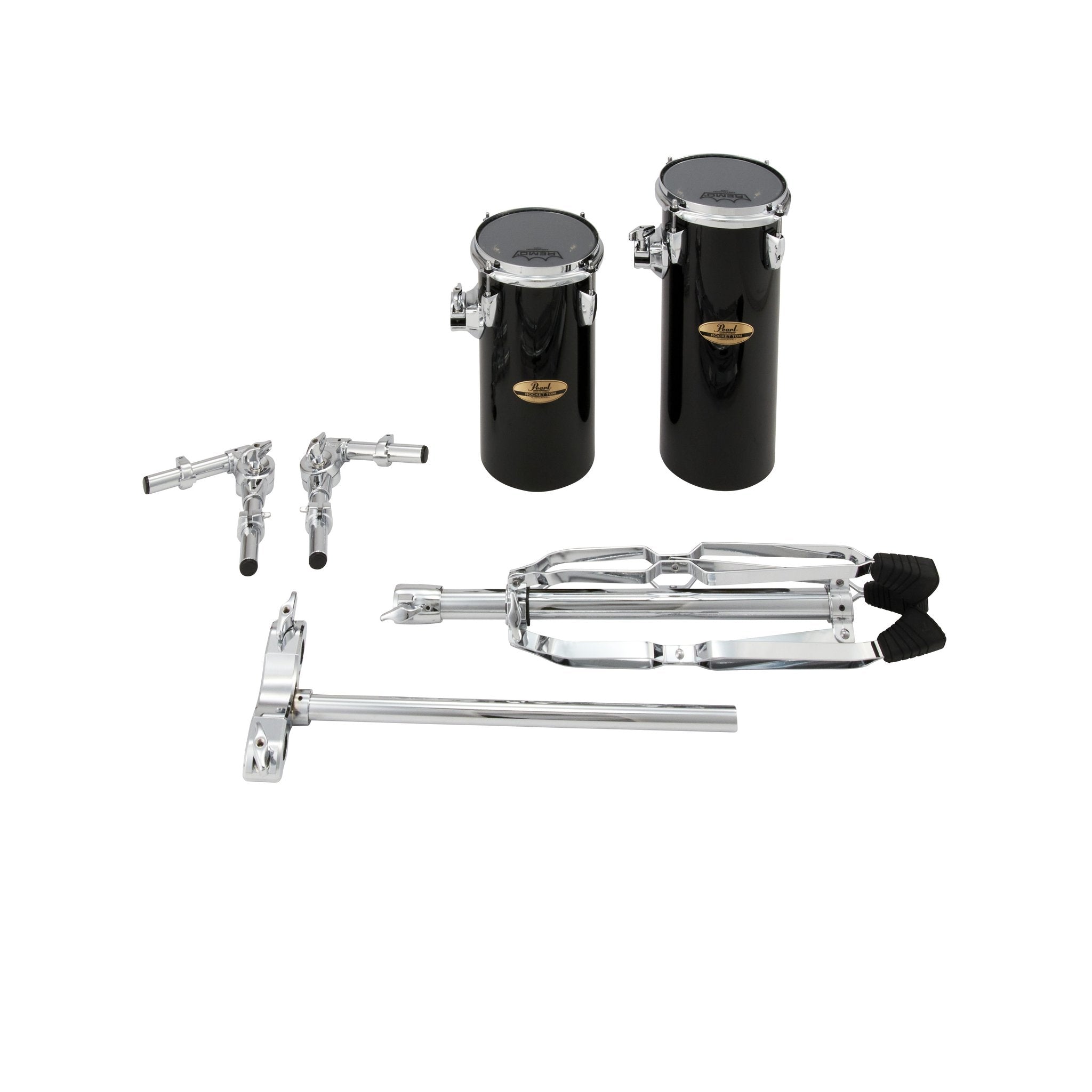 Set of 2 Pearl Rocket Toms with T895 Double Tom Stand - 12"/15" - Piano Black