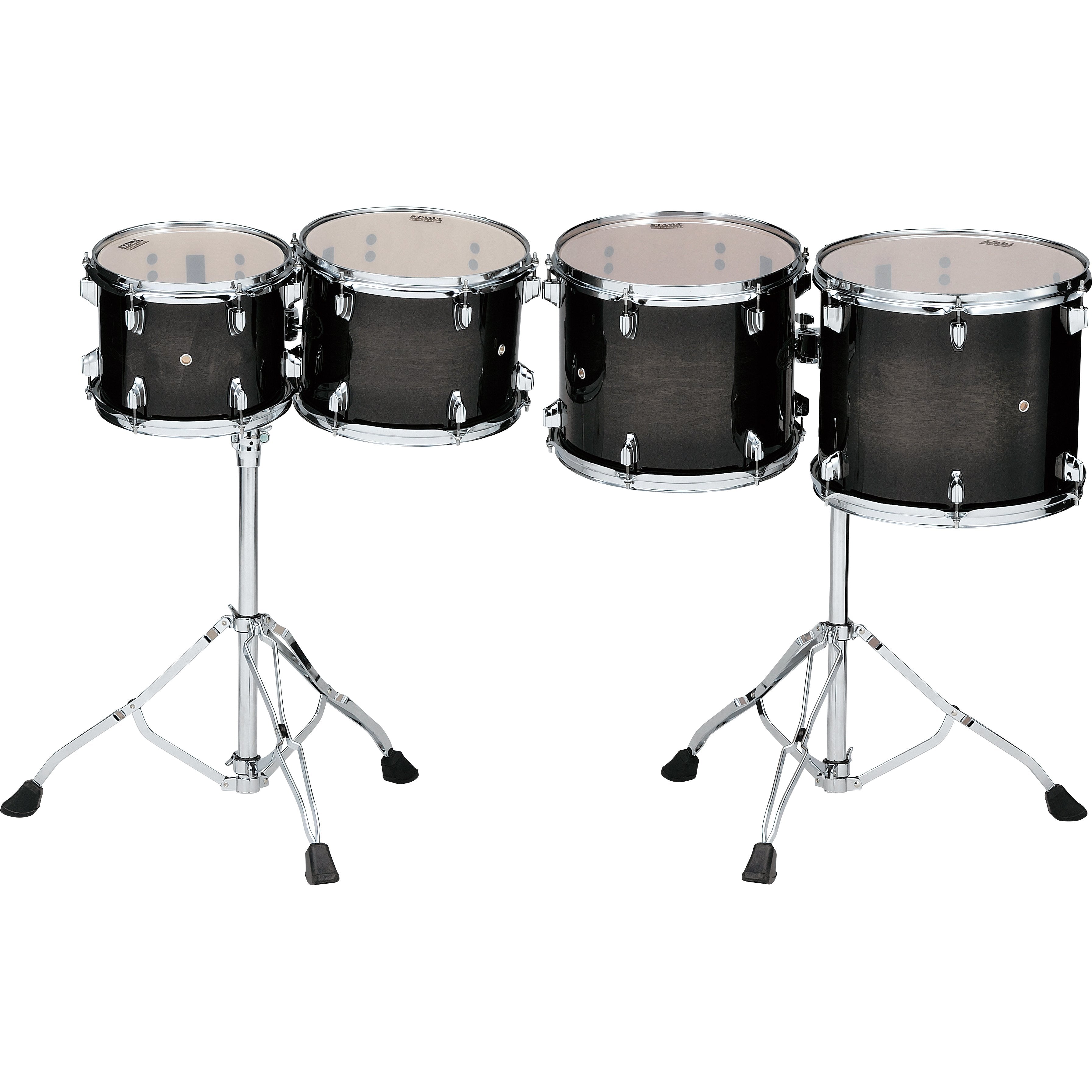 Set of 4 Tama Double-headed Concert Toms with Stands - 10"/12"/13"/14" - Transparent Black Burst