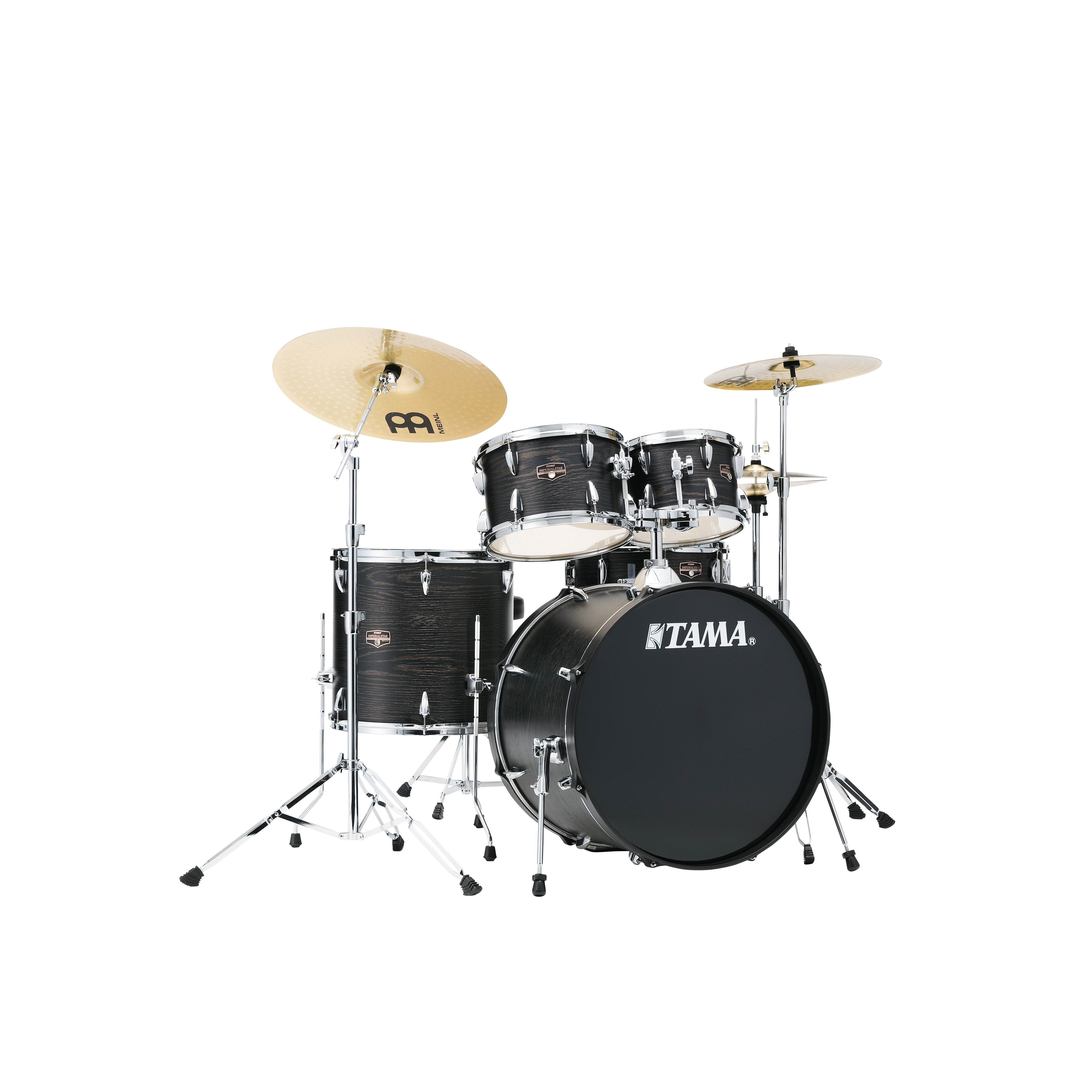 Tama Imperialstar 5-piece Drum Set with Hardware and Meinl HCS Cymbals - 22" Bass Drum - Black Oak Wrap