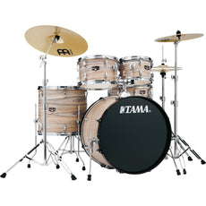 Tama Imperialstar 5-piece Drum Set with Hardware and Meinl HCS Cymbals - 22" Bass Drum - Natural Zebrawood Wrap