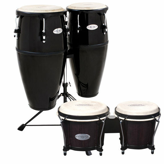 Toca Synergy Series Wood Conga Set w/Stand & FREE MATCHING BONGOS -Transparent Black Finish
