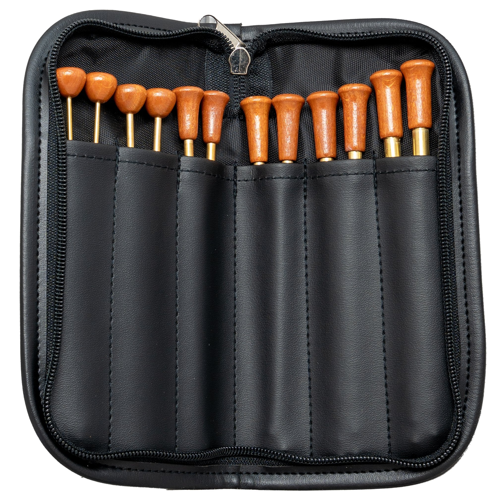Weiss Brass Triangle Beater Set with Leather Case Open