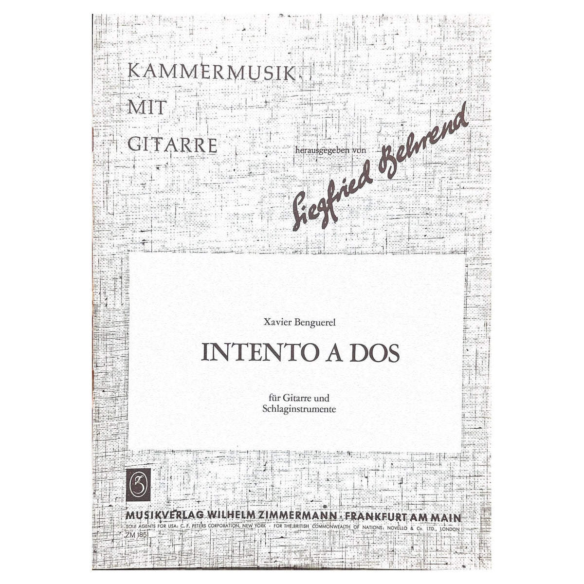 Xavier Benguerel Intento A Dos for Percussion Cover Page