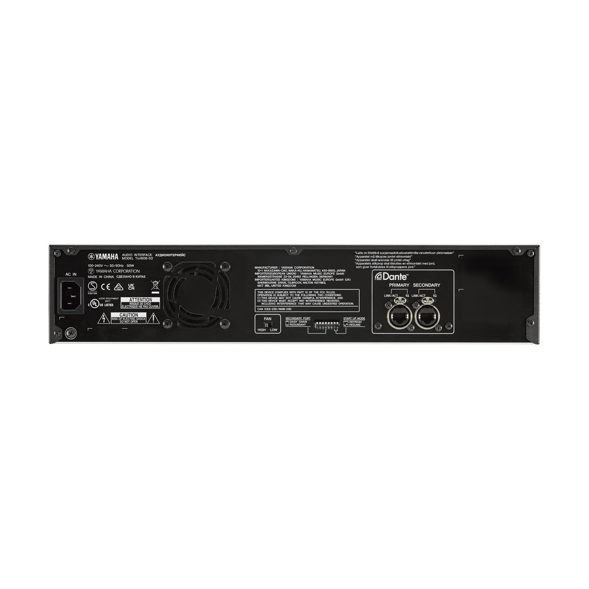 Yamaha Dante Expansion Rack Mount TIO1608-D2 Rear Panel