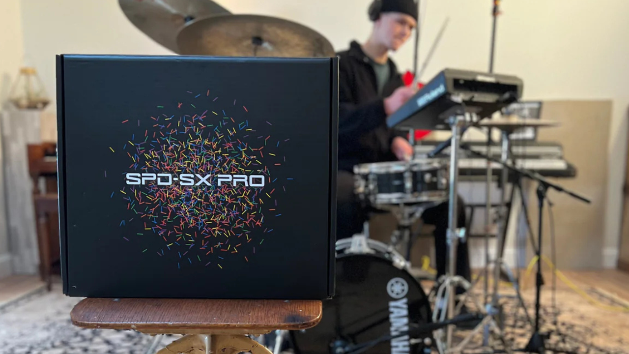 The Roland SPD-SX-Pro on display in the studio