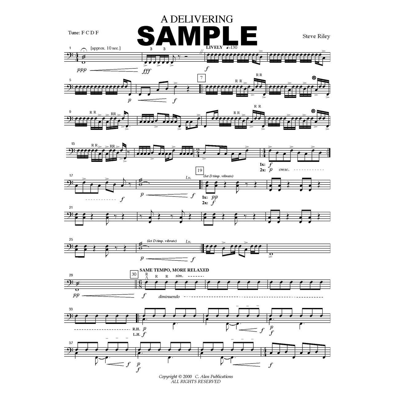 A delivering for solo timpani by Steve Riley Score Sample