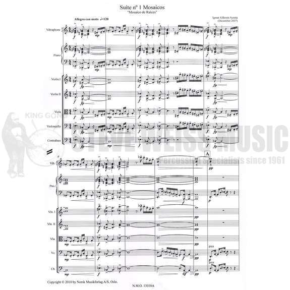 Acosta-Suite  No. 1 "Mosaicos" SCORE ONLY-Solo V/2VN/VA/VC/CB /PN