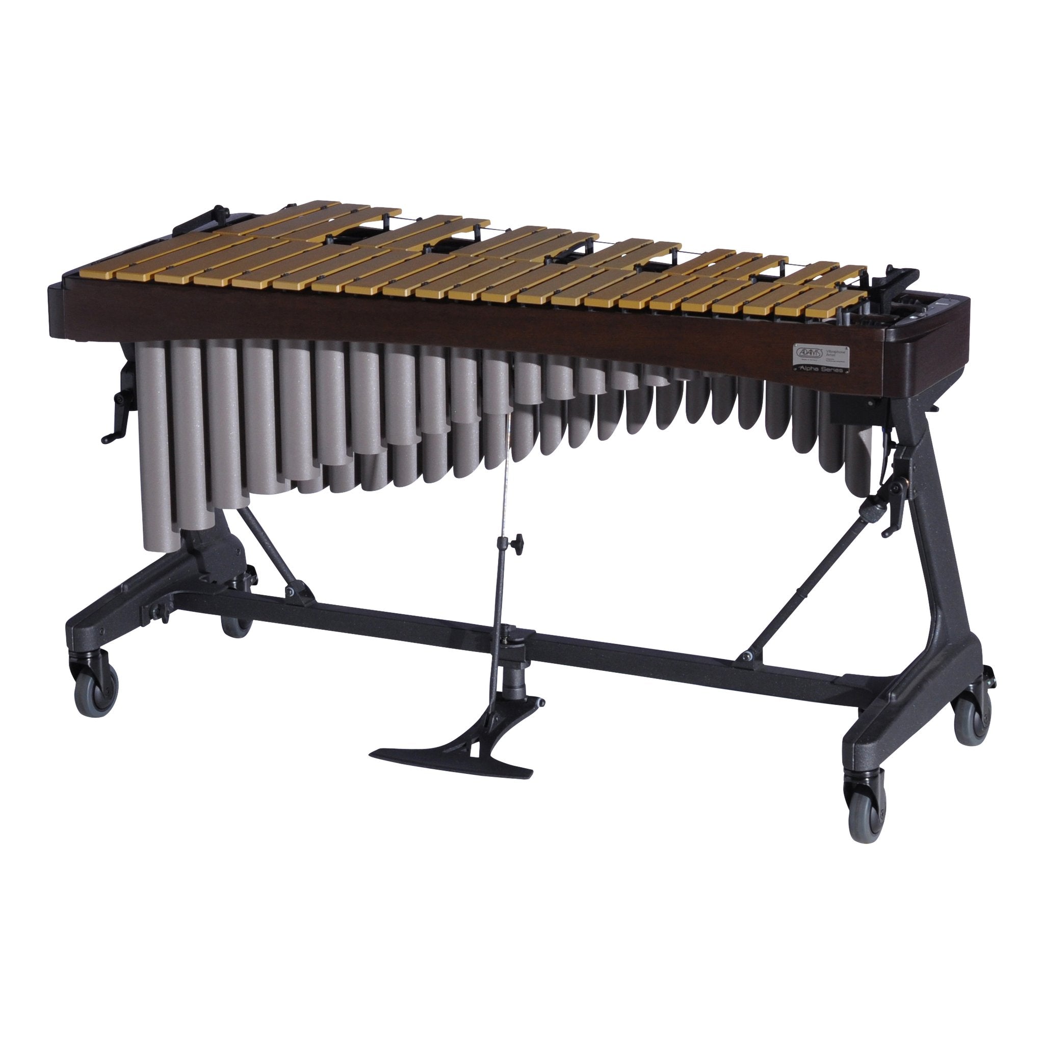 Adams Alpha Vibraphone with Gold Bars, Espresso Rails and Desert Resonators Players Side